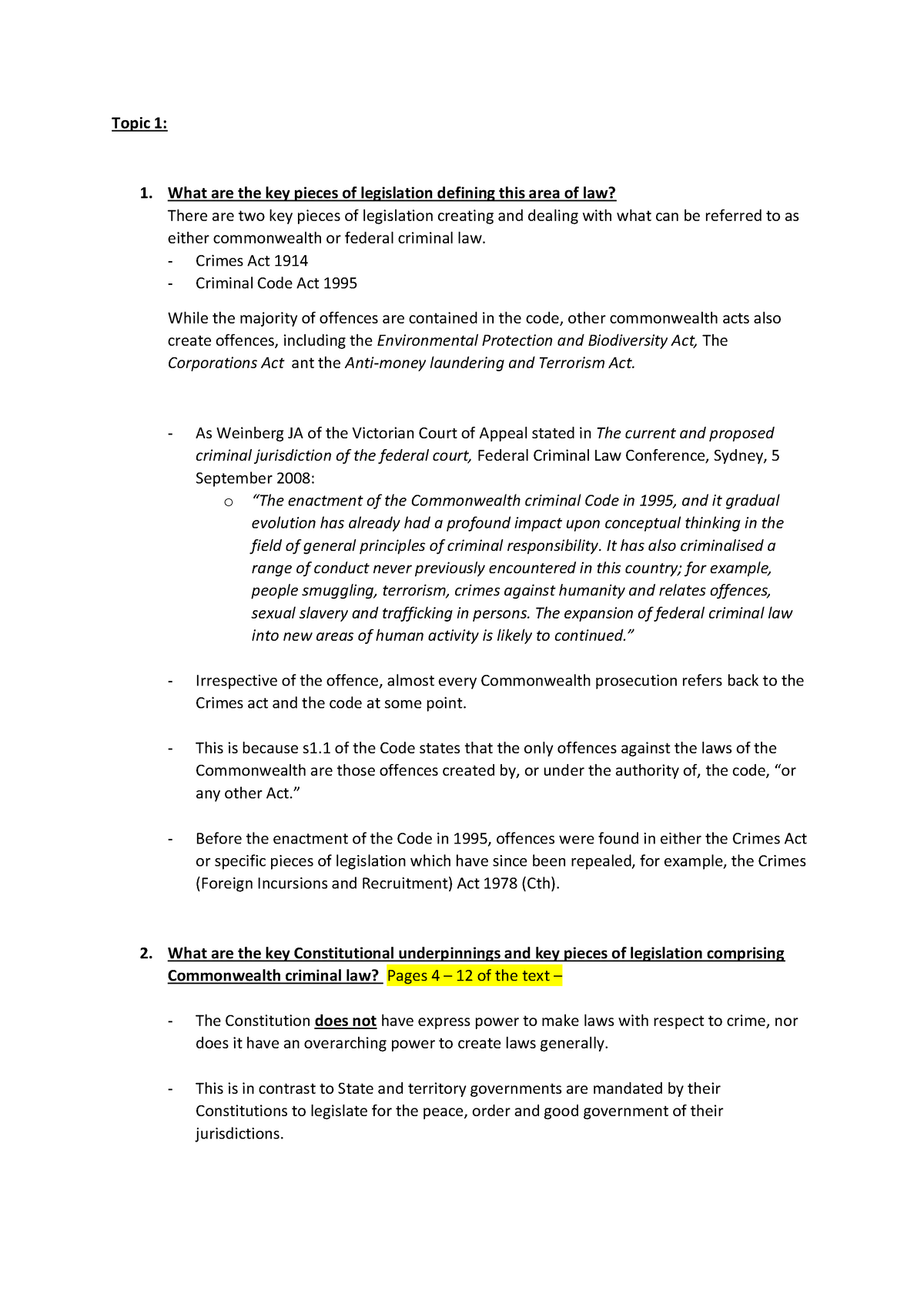 Lecture notes - Topic 1: What are the key pieces of legislation ...