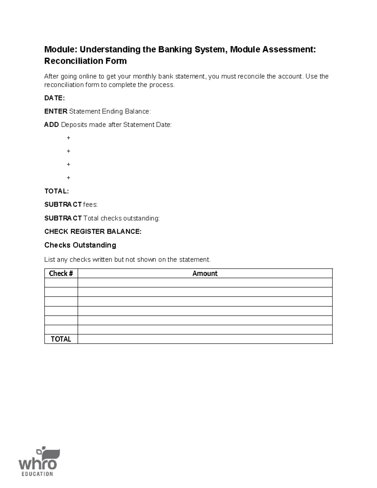 Mod6 assessment reconciliationform updated - Module: Understanding the ...
