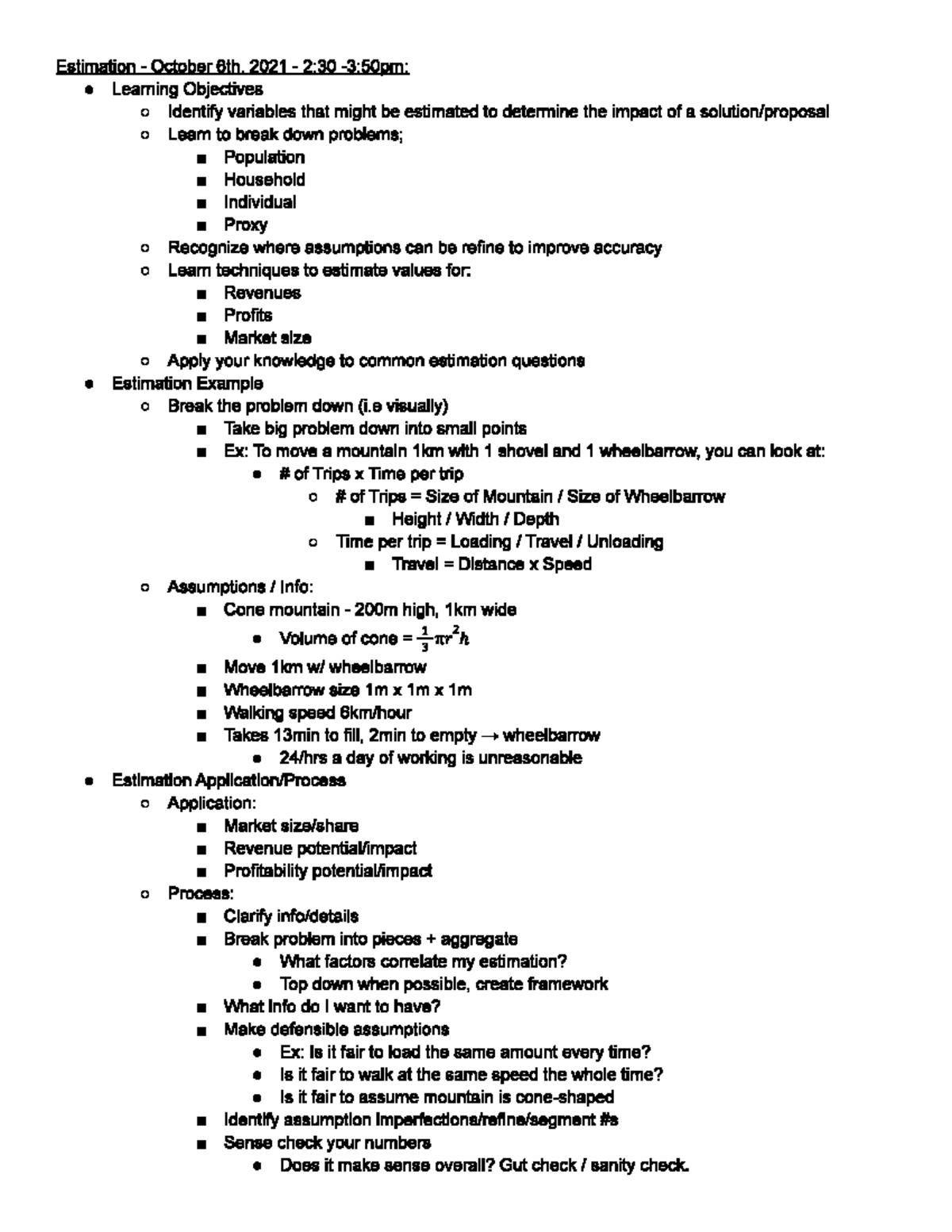 BU111 Estimation Notes - BU 111 - Studocu