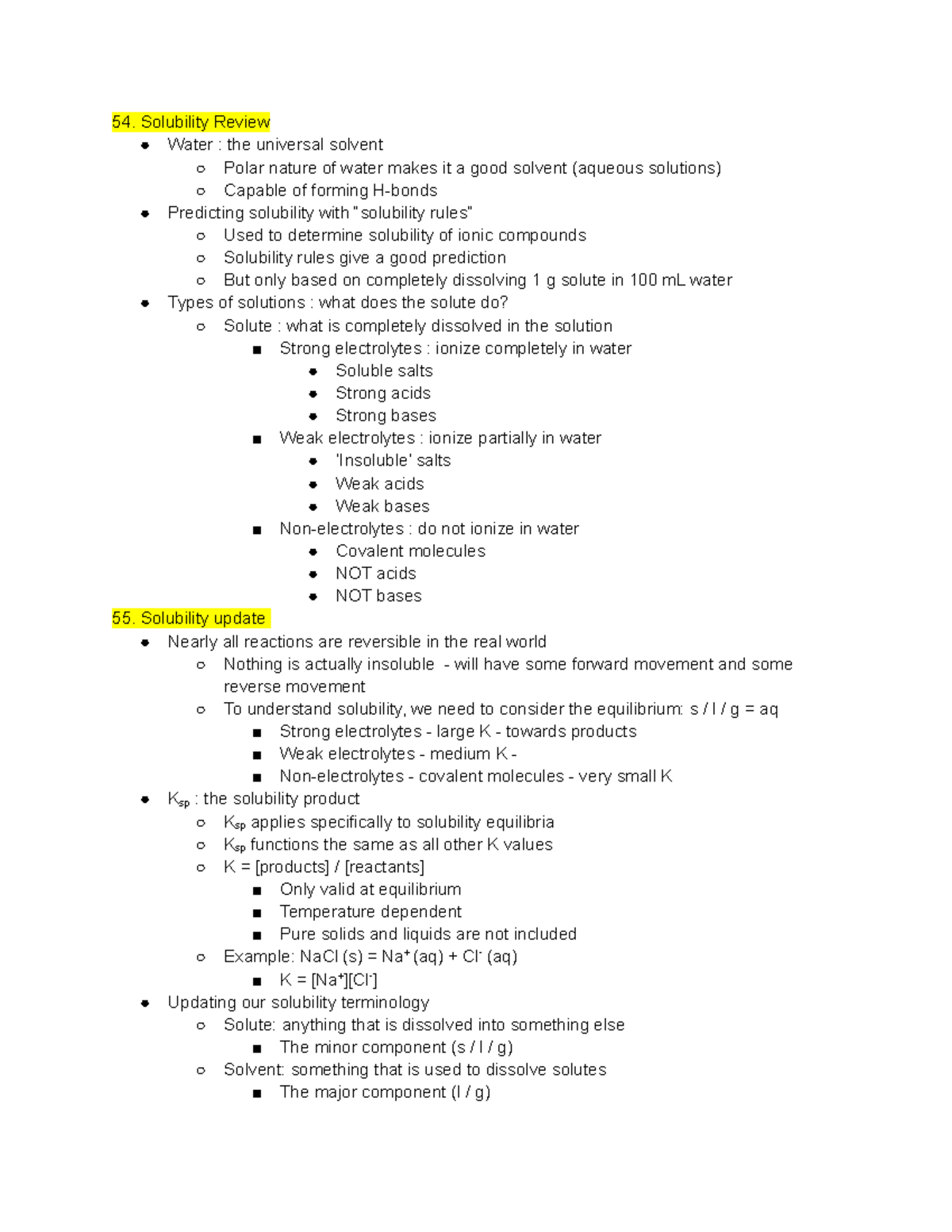 Chem Exam 3 notes - topics including solubility, concentrations ...