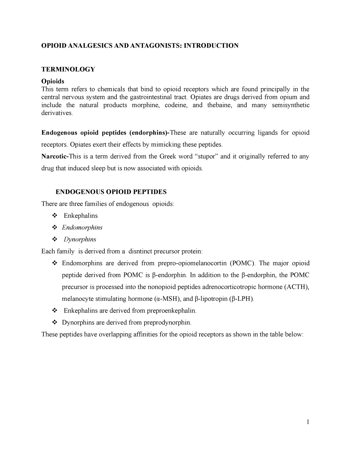 10b Opoid Analgesics AND Antagonists- Introduction - OPIOID ANALGESICS ...