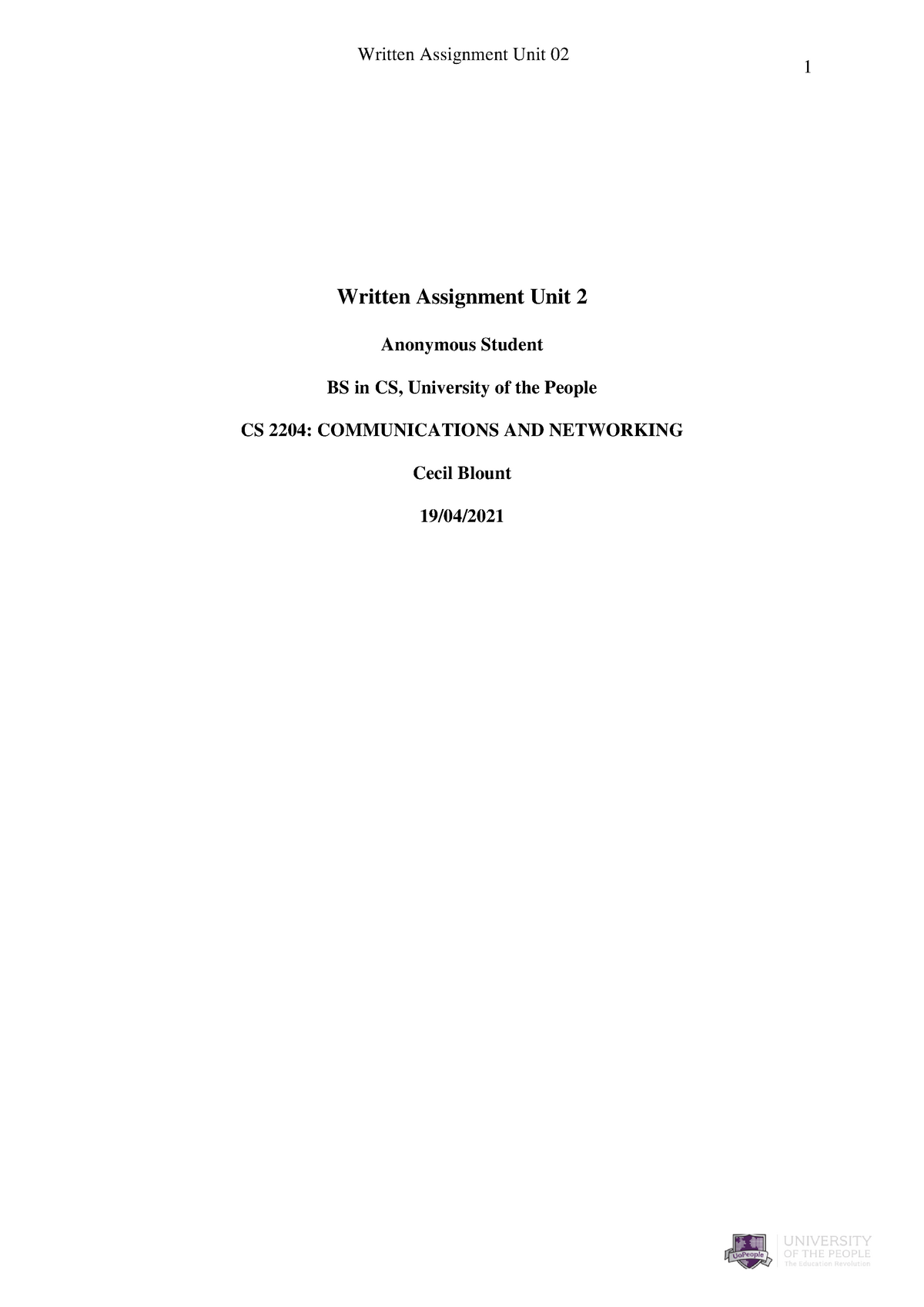 cs 2204 written assignment unit 2