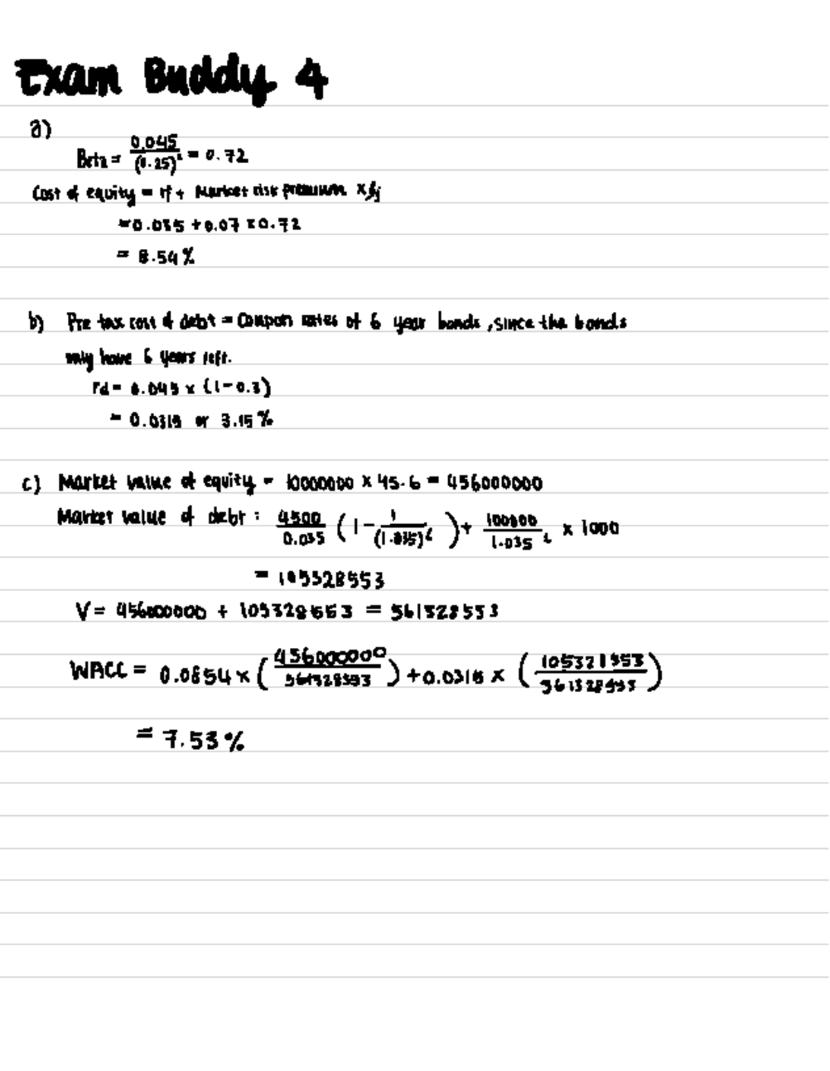 Finance - Exam Buddy 4 ab Betw = = 0. 72 cost of equity-of + Market ...
