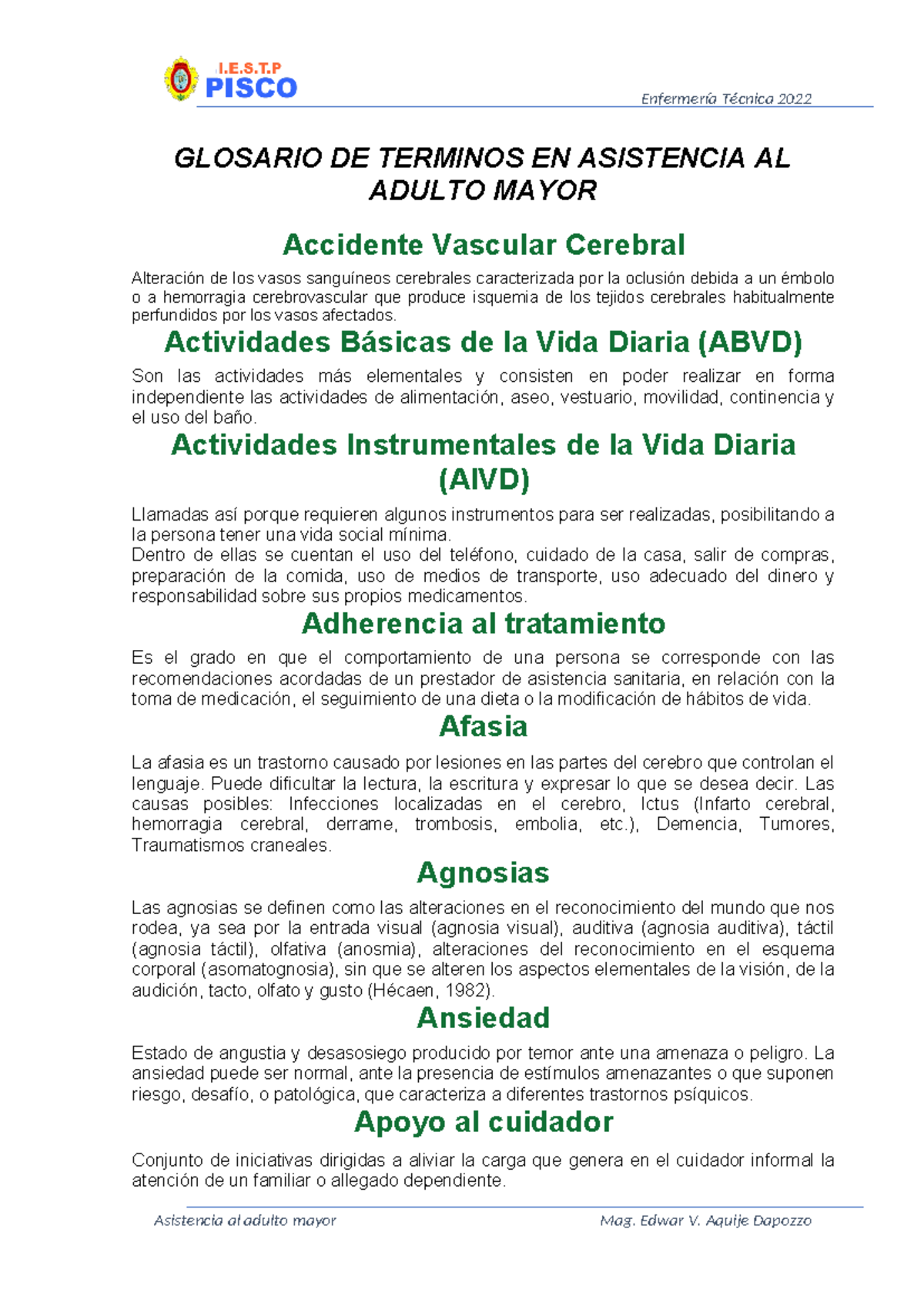 Sesión 01 - Glosario DE Terminos EN Asistencia AL Adulto Mayor ...