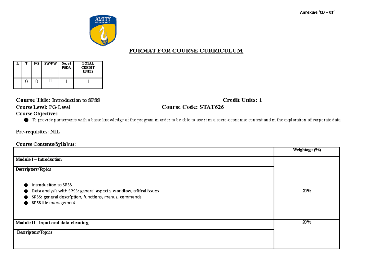 New Syllabus 016202071214633 - Annexure ‘CD – 01’ FORMAT FOR COURSE ...