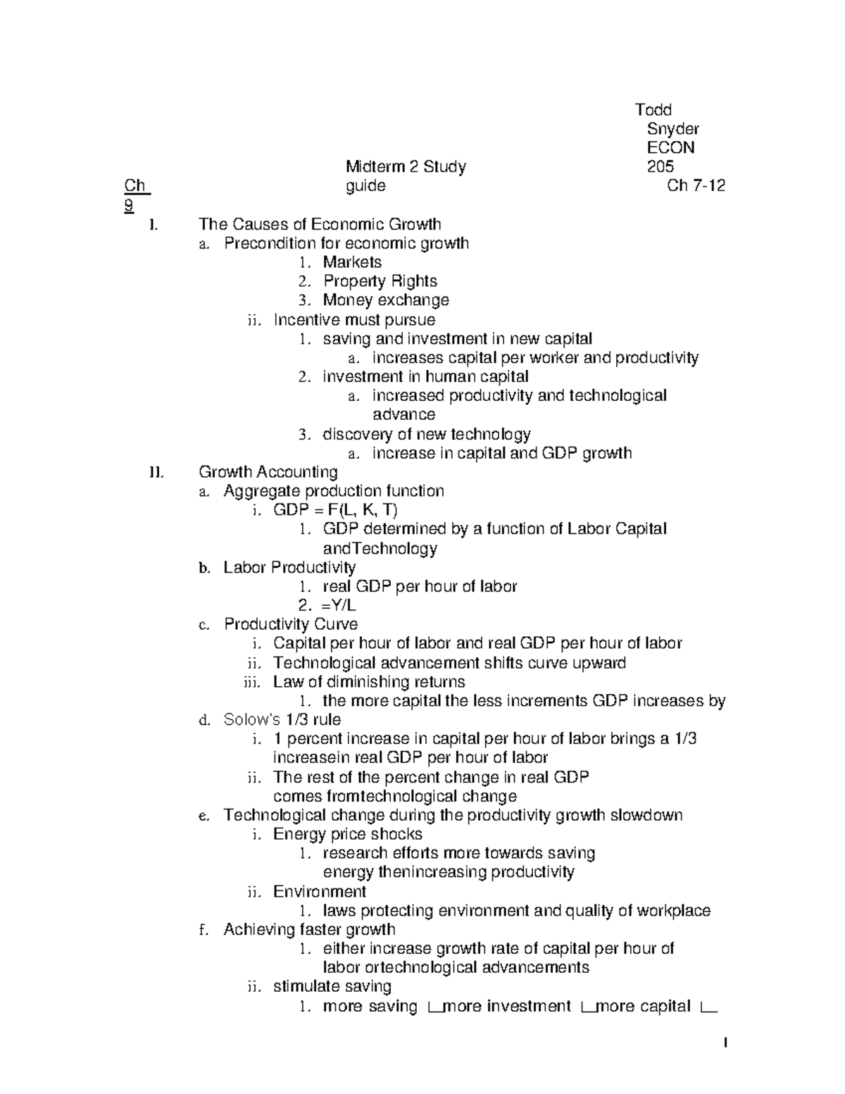 Midterm 2 Exam Study guide - Ch 9 Midterm 2 Study guide Todd Snyder ...
