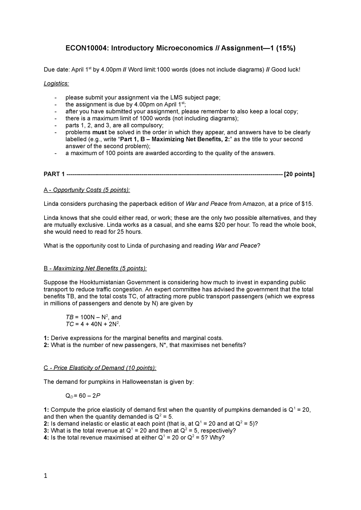 Assignment 1-Updated-v2 - ECON10004: Introductory Microeconomics ...