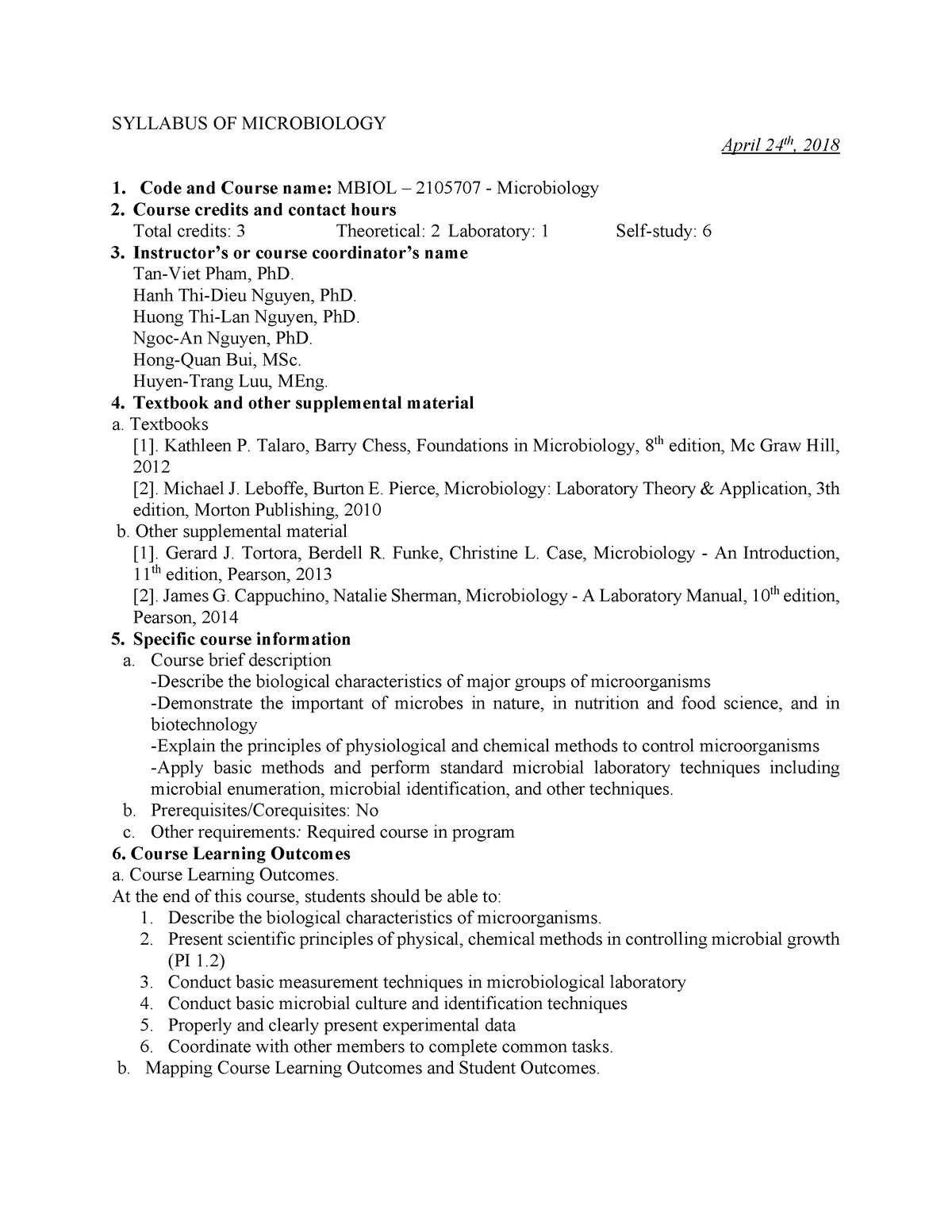 Syllabus of microbiology CNTP - SYLLABUS OF MICROBIOLOGY April 24th ...