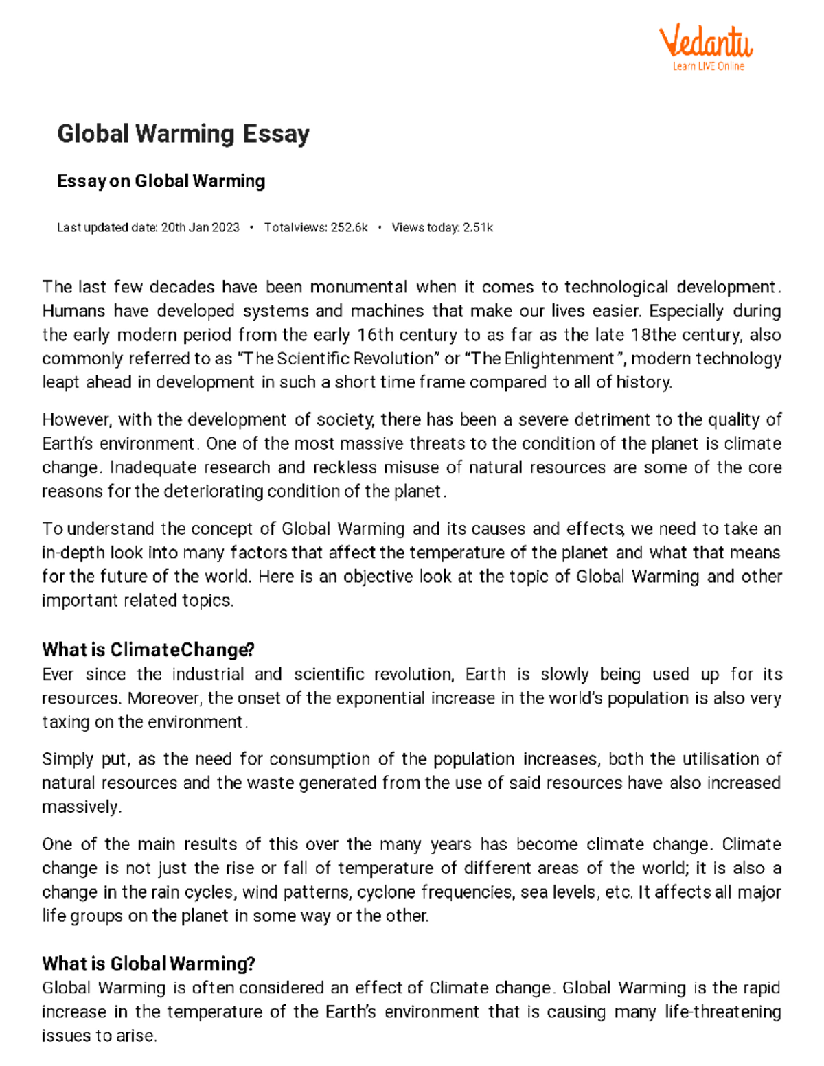 essay about global warming grade 10