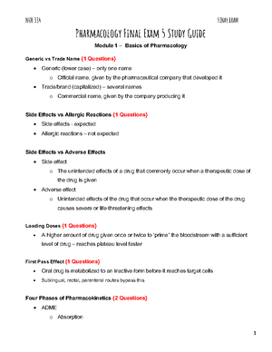 Pharmacology 1 Exam 1 Study Guide - Pharmacology 1 Exam 1 Study Guide ...