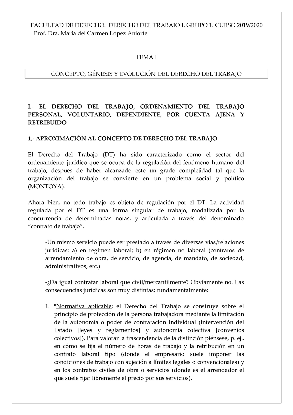 Guión tema 1 - aaaa - FACULTAD DE DERECHO. DERECHO DEL TRABAJO I. GRUPO ...