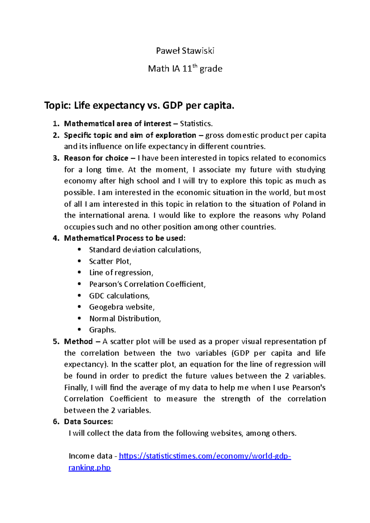 Math-IA - kvckfk - Paweł Stawiski Math IA 11th grade Topic: Life ...