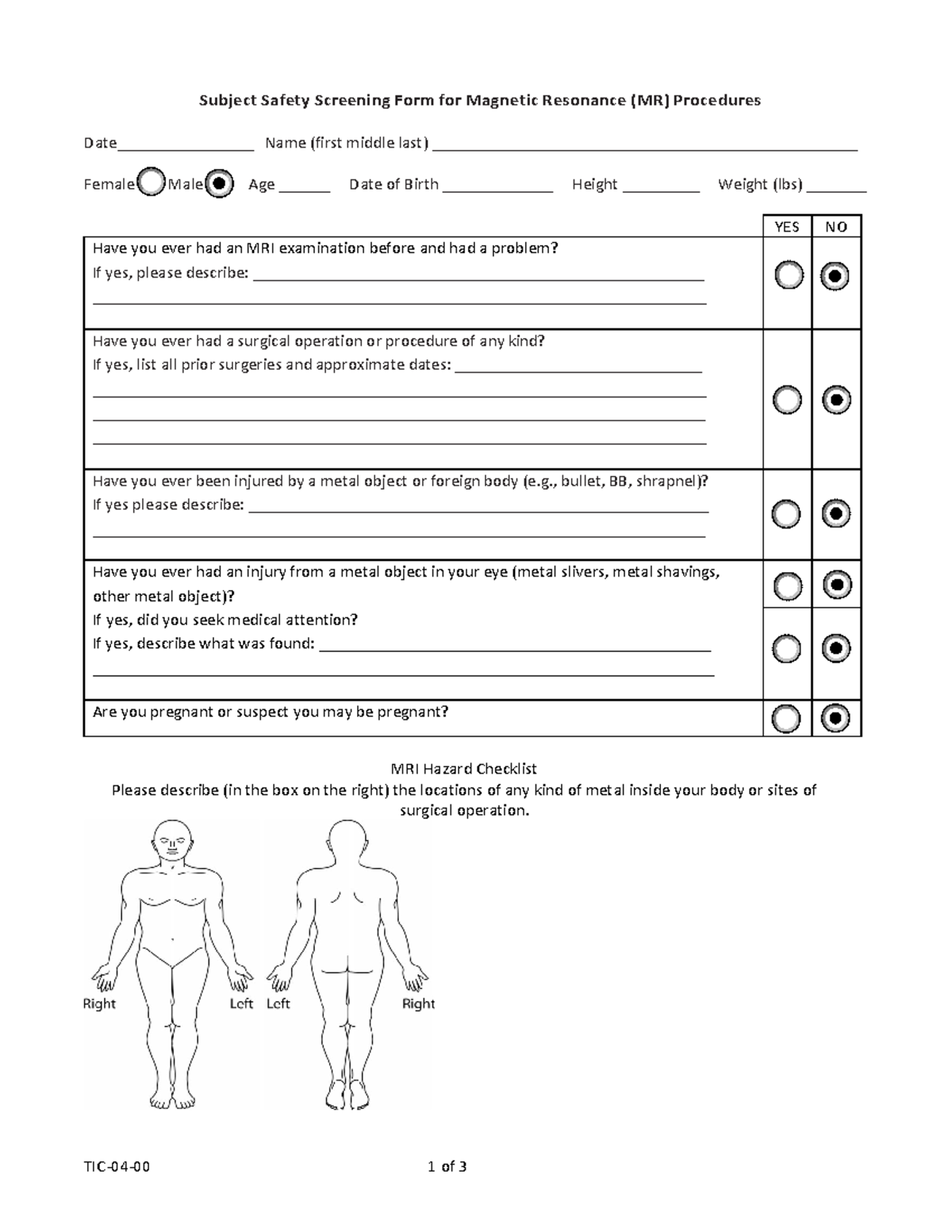Results9k - ine - TIC-04-00 1 of 3 Subject Safety Screening Form for ...