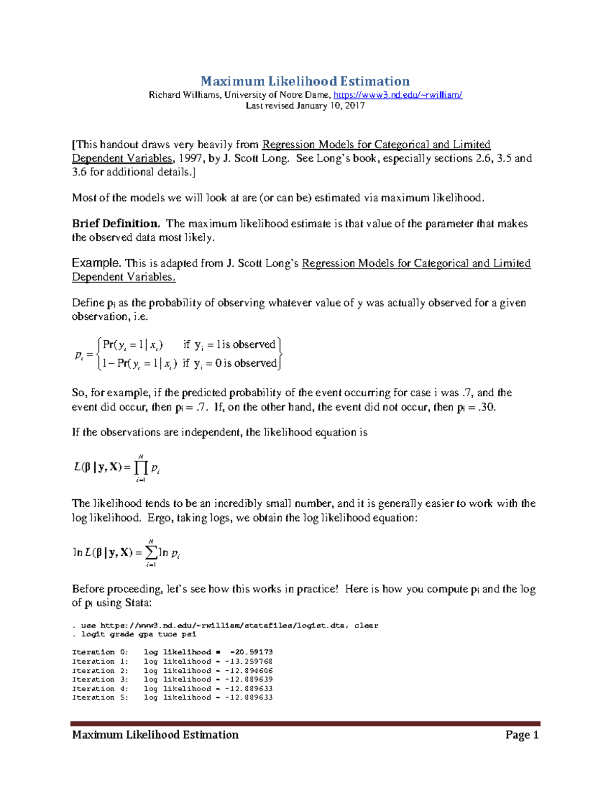 Maximum Likelihood Estimation - Maximum Likelihood Estimation Richard ...