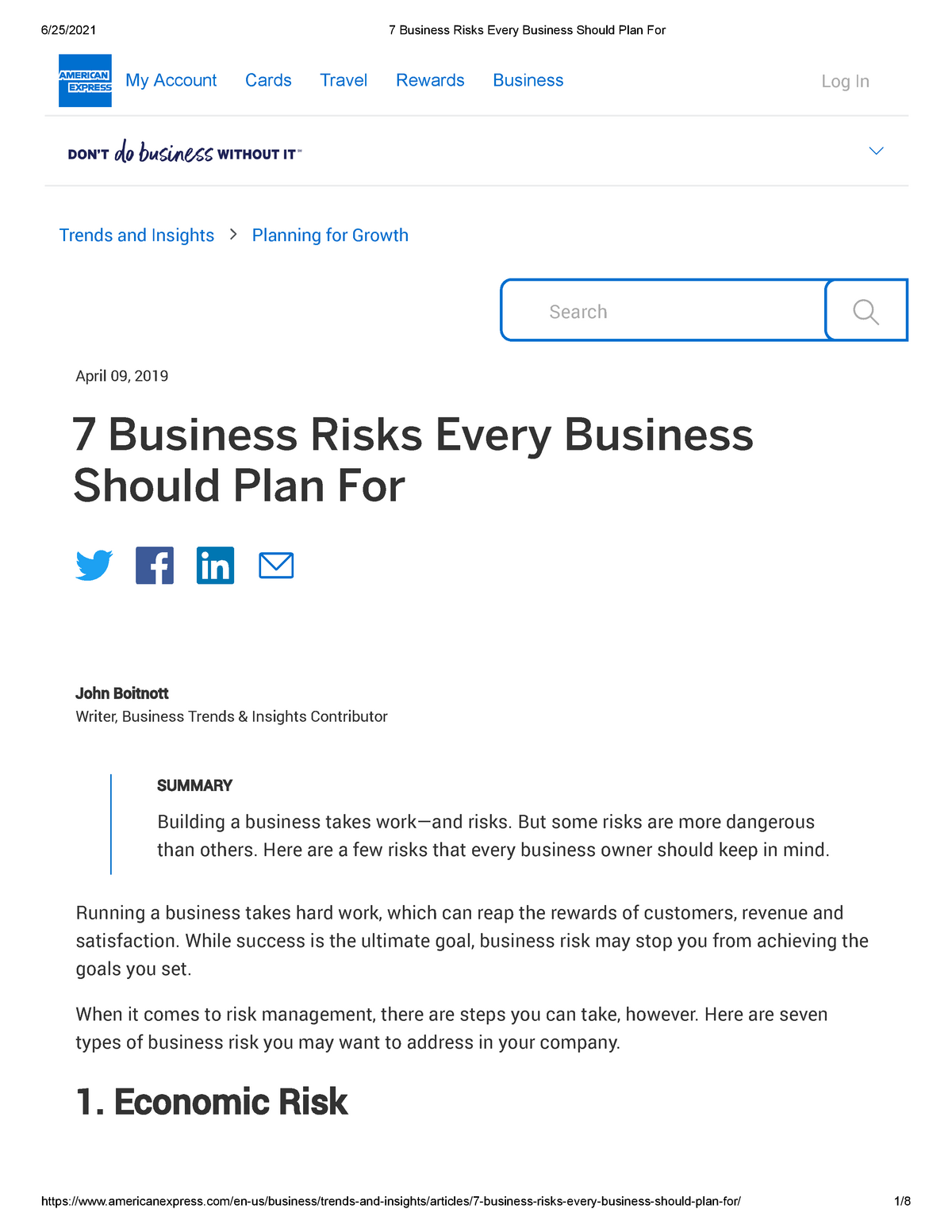 a business plan should include and discuss risks