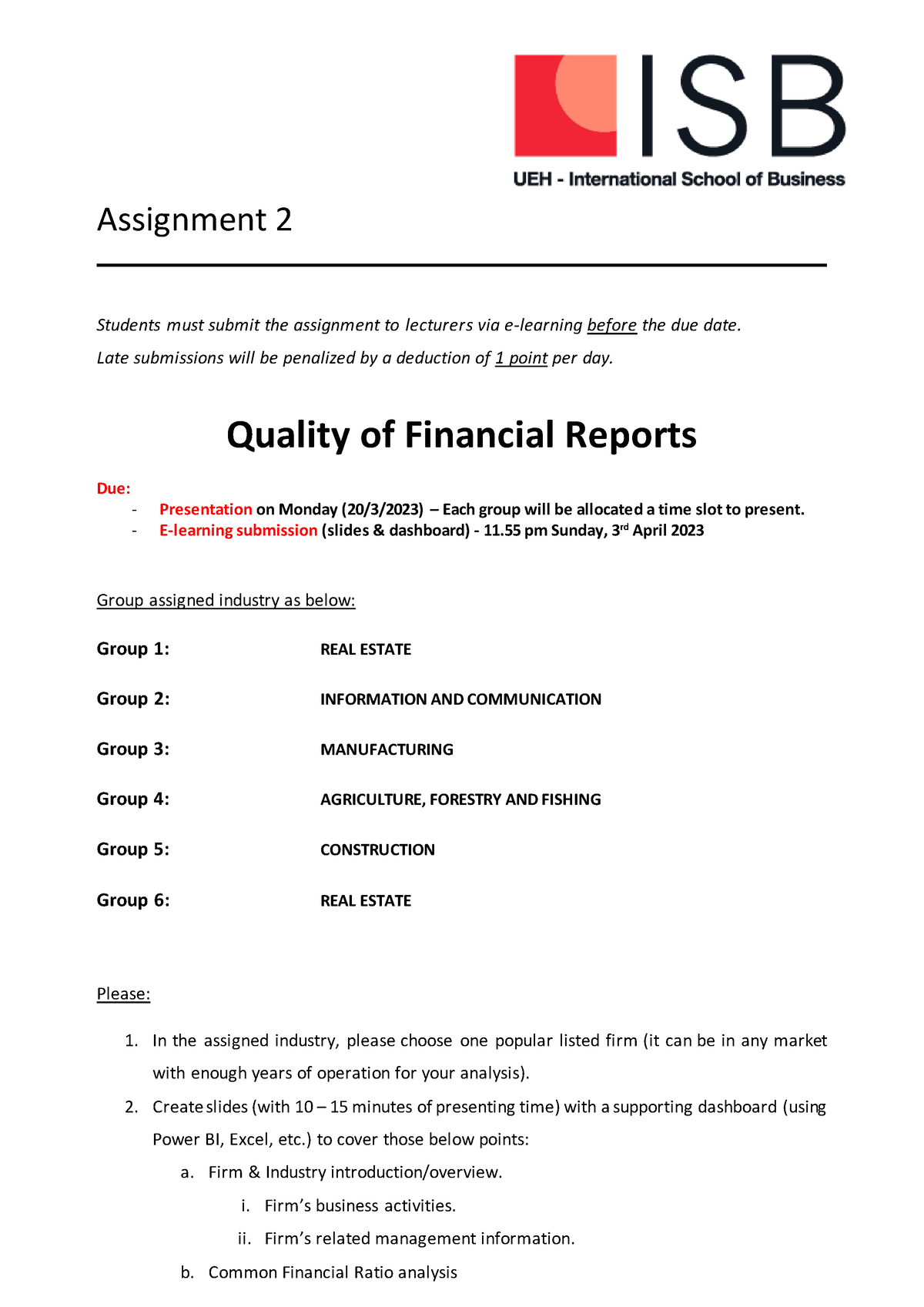 financial report assignment