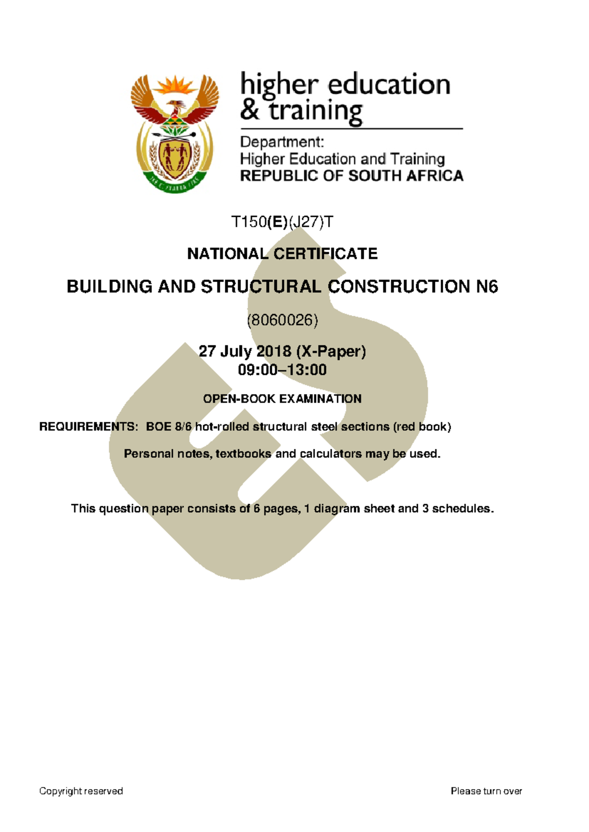 NATIONAL DIPLOMA N6 CIVIL ENGINEERING BUILDING CONSTRUCTION visual data 4