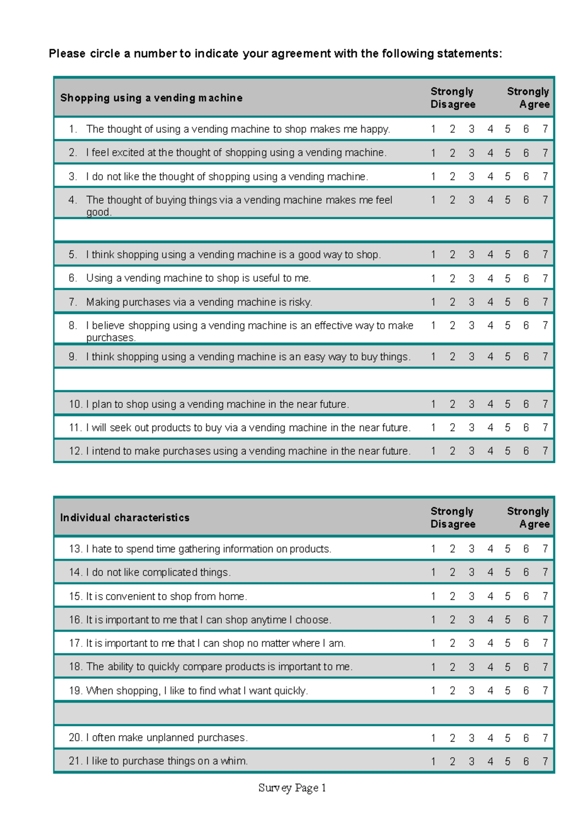 A.2 Quantitative Survey Template - Vending Machine - Survey Page 1 ...