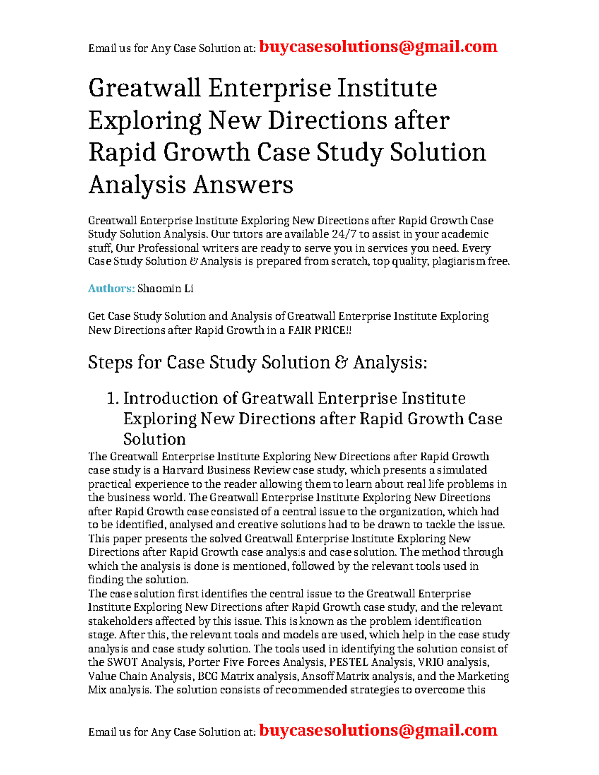 Case Solution Greatwall Enterprise Institute Exploring New Directions ...
