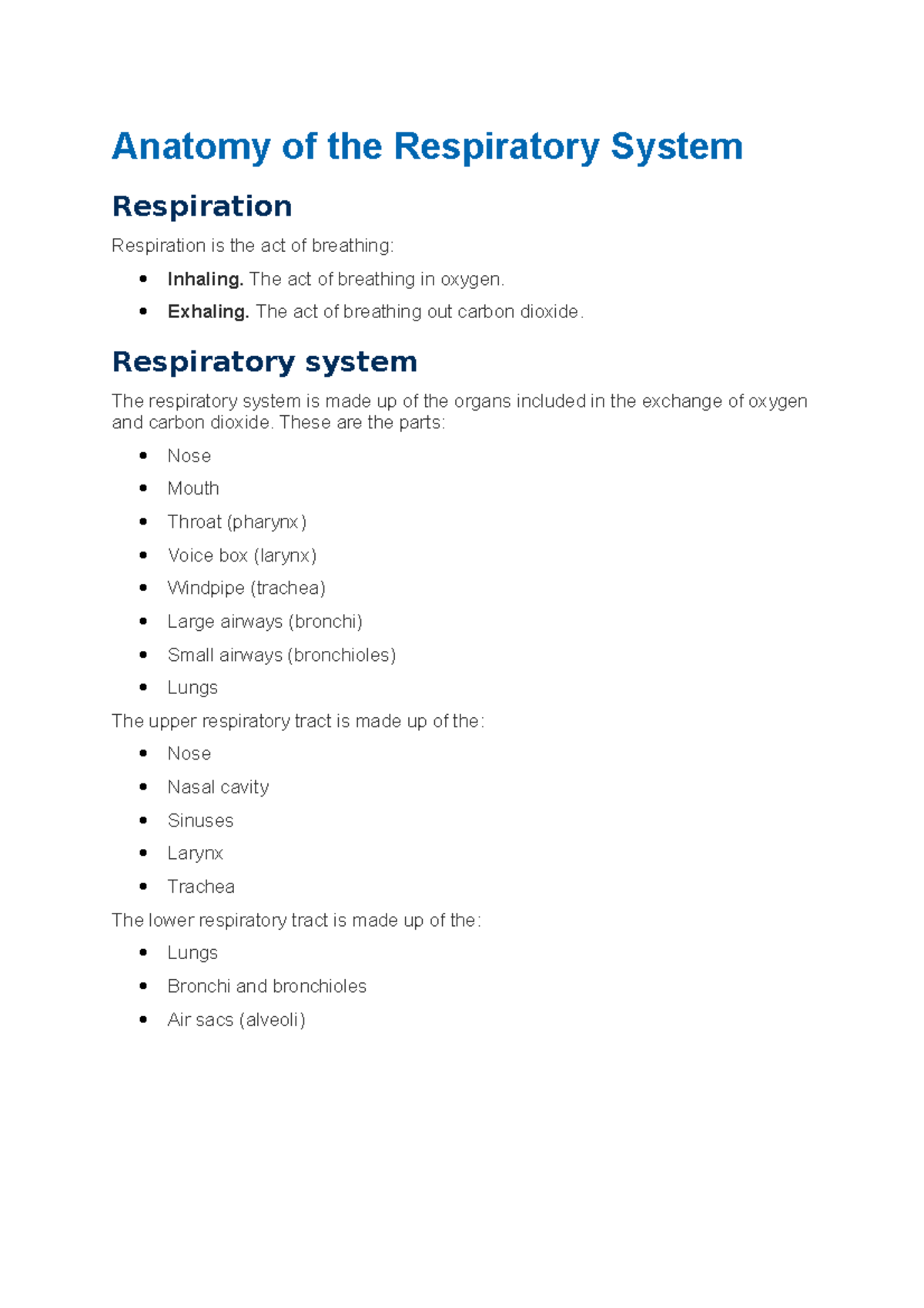 Anatomy of the Respiratory System - Anatomy of the Respiratory System ...