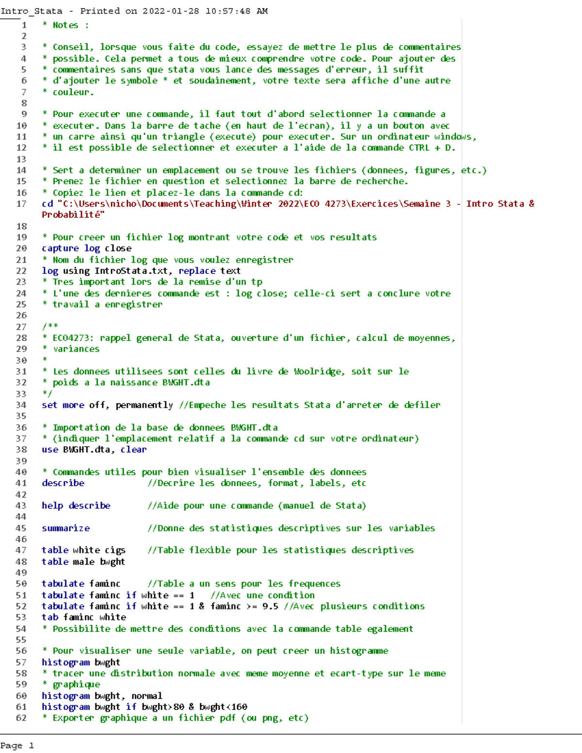 Intro Stata - Intro_Stata - Printed on 2022-01-28 10:57:48 AM Page 1 1 ...
