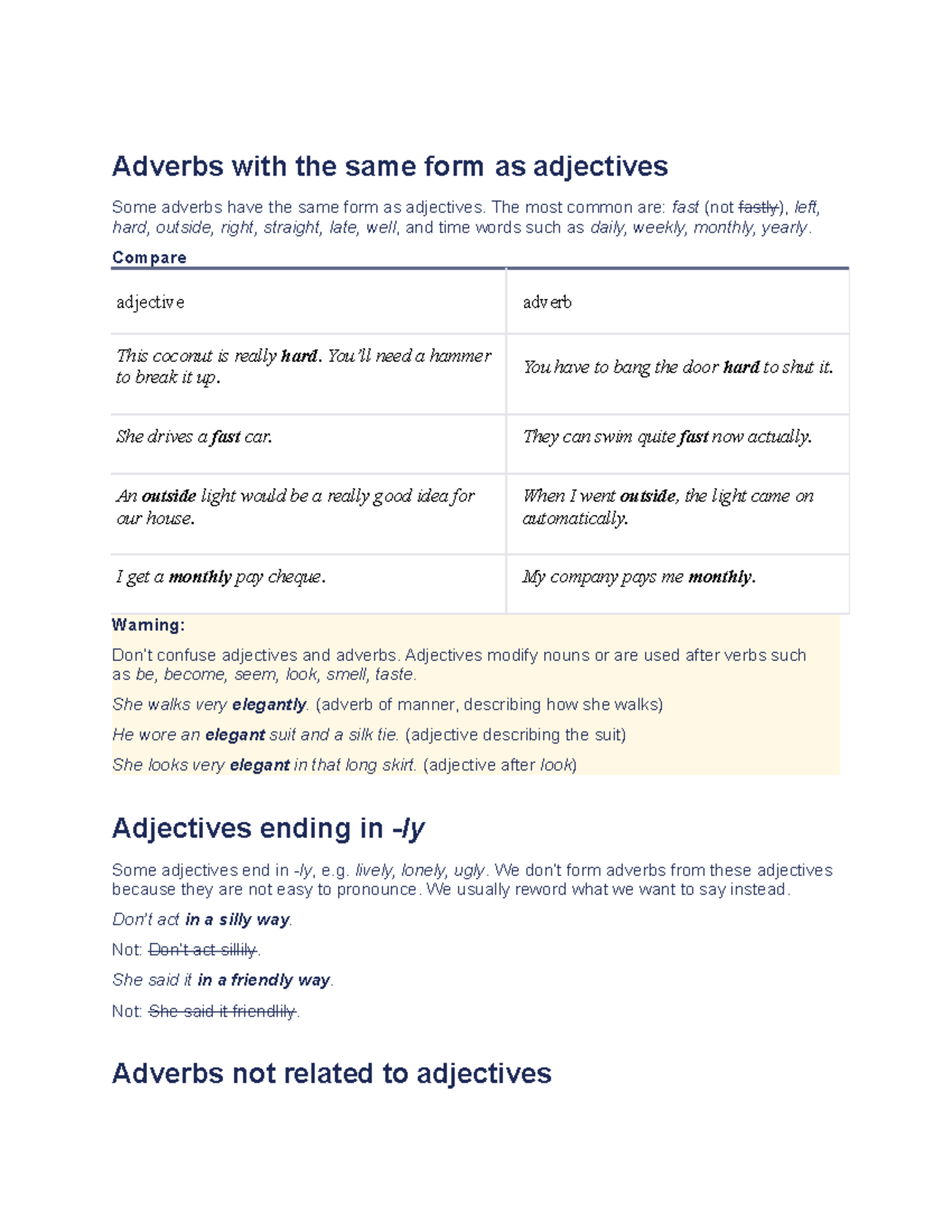 Adverbs with the same form as adjectives - The most common are: fast ...
