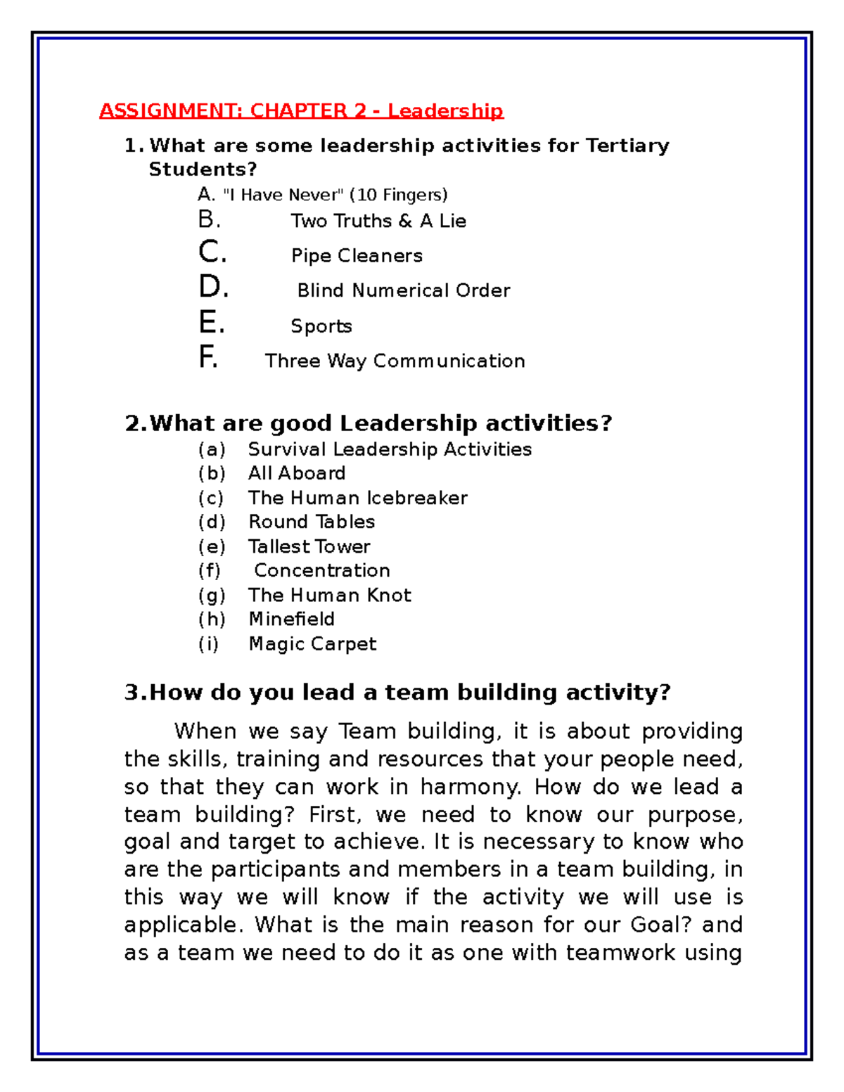 assignment on topic leadership