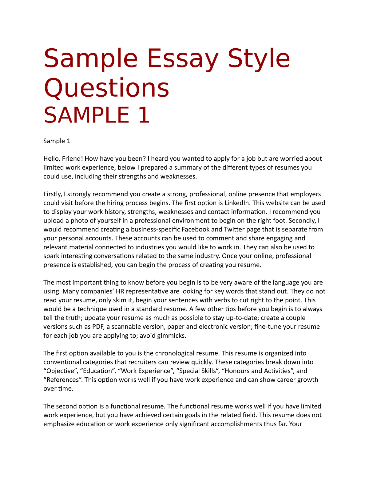 english essay test sample