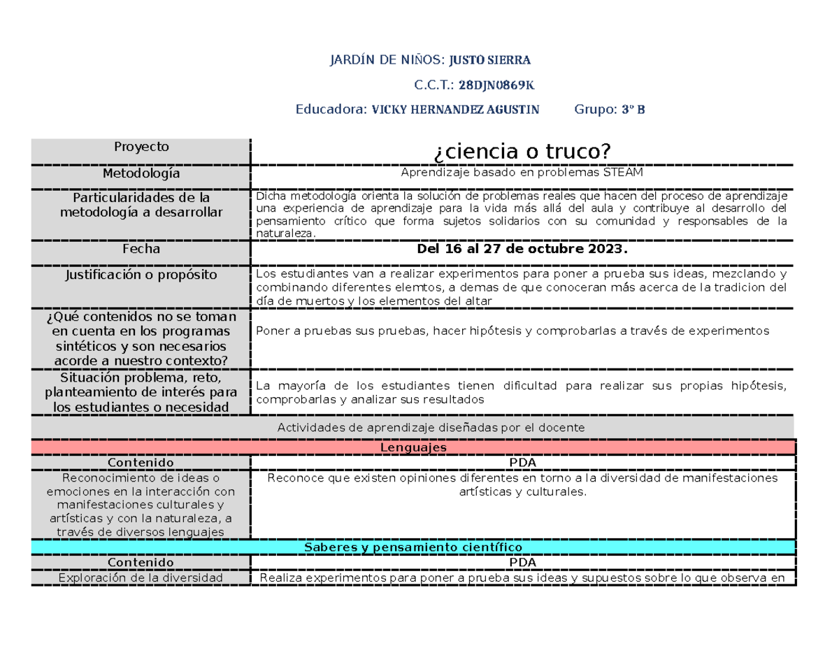 PLAN DEL 16 AL 27 Octubre 2023 - JARDÍN DE NIÑOS: JUSTO SIERRA C.C ...