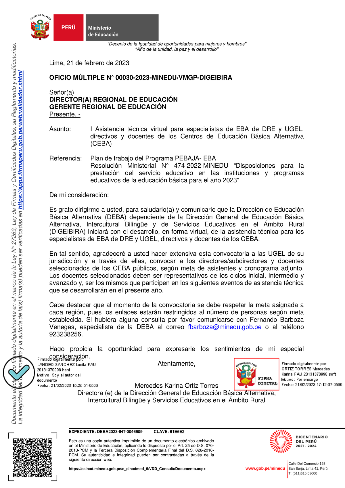 Oficio Multiple-00030-2023- Minedu-VMGP- Digeibira - Documento ...