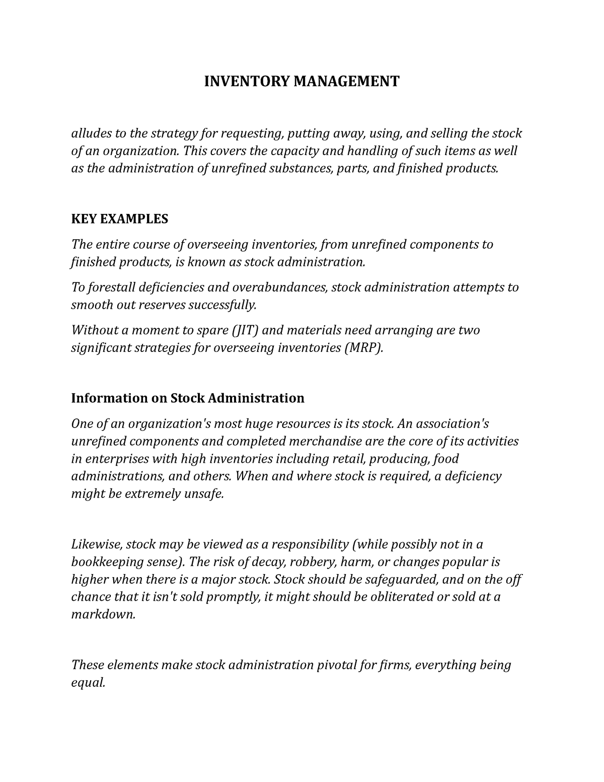 inventory management short essay