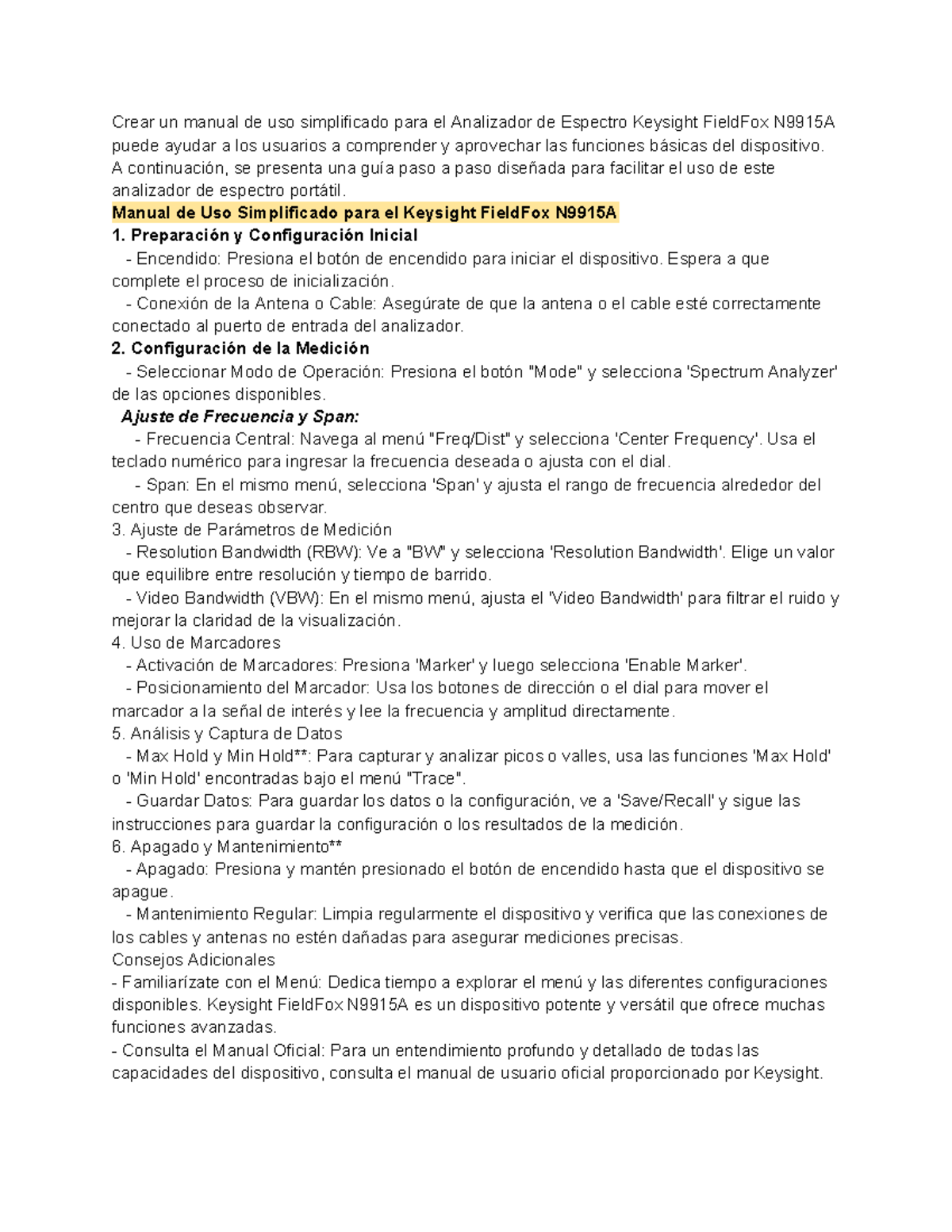 Manual Crear un manual de uso simplificado para el Analizador de