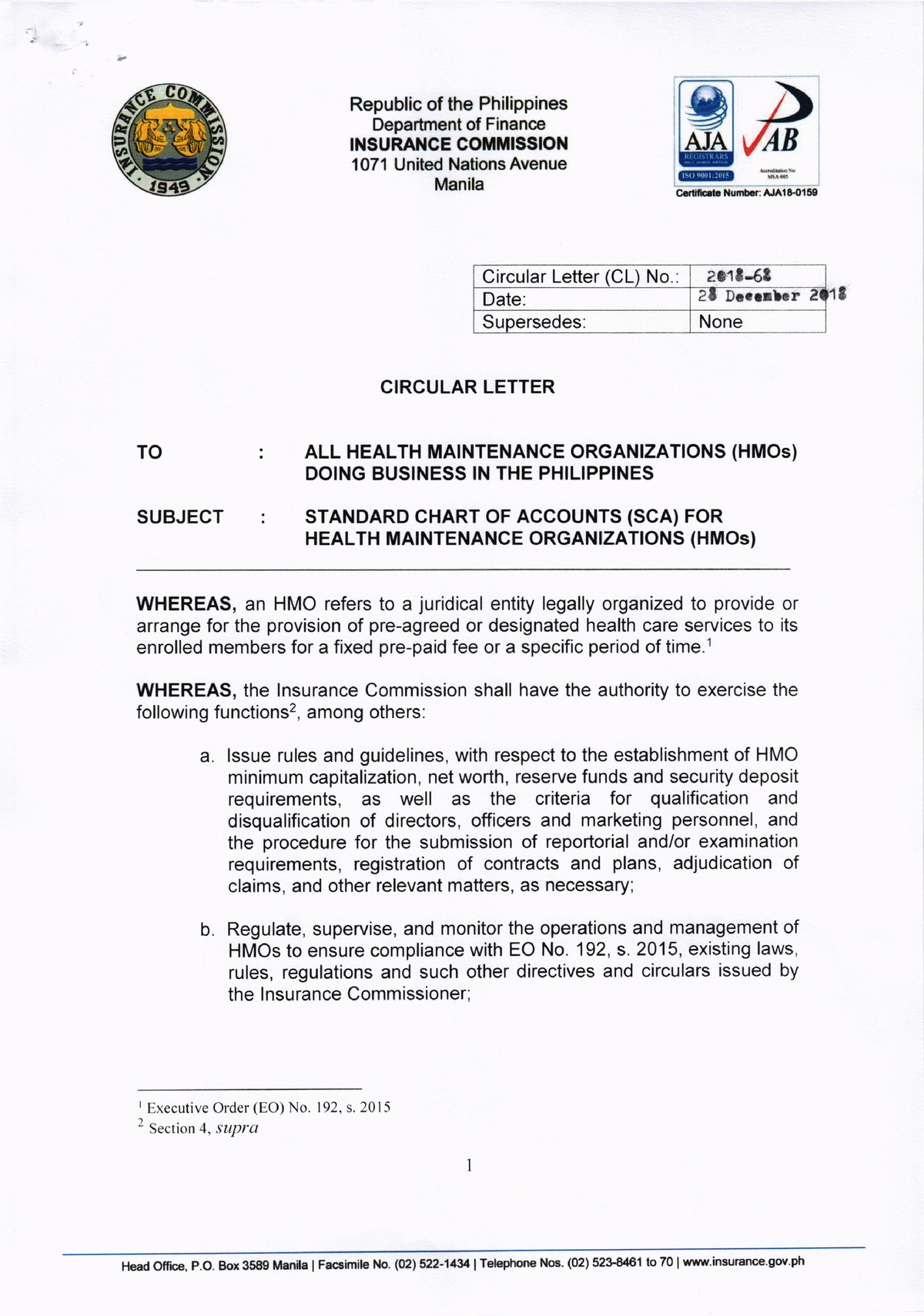 CL2018 68- Standard Chart OF Accounts (SCA) FOR - Republic of the