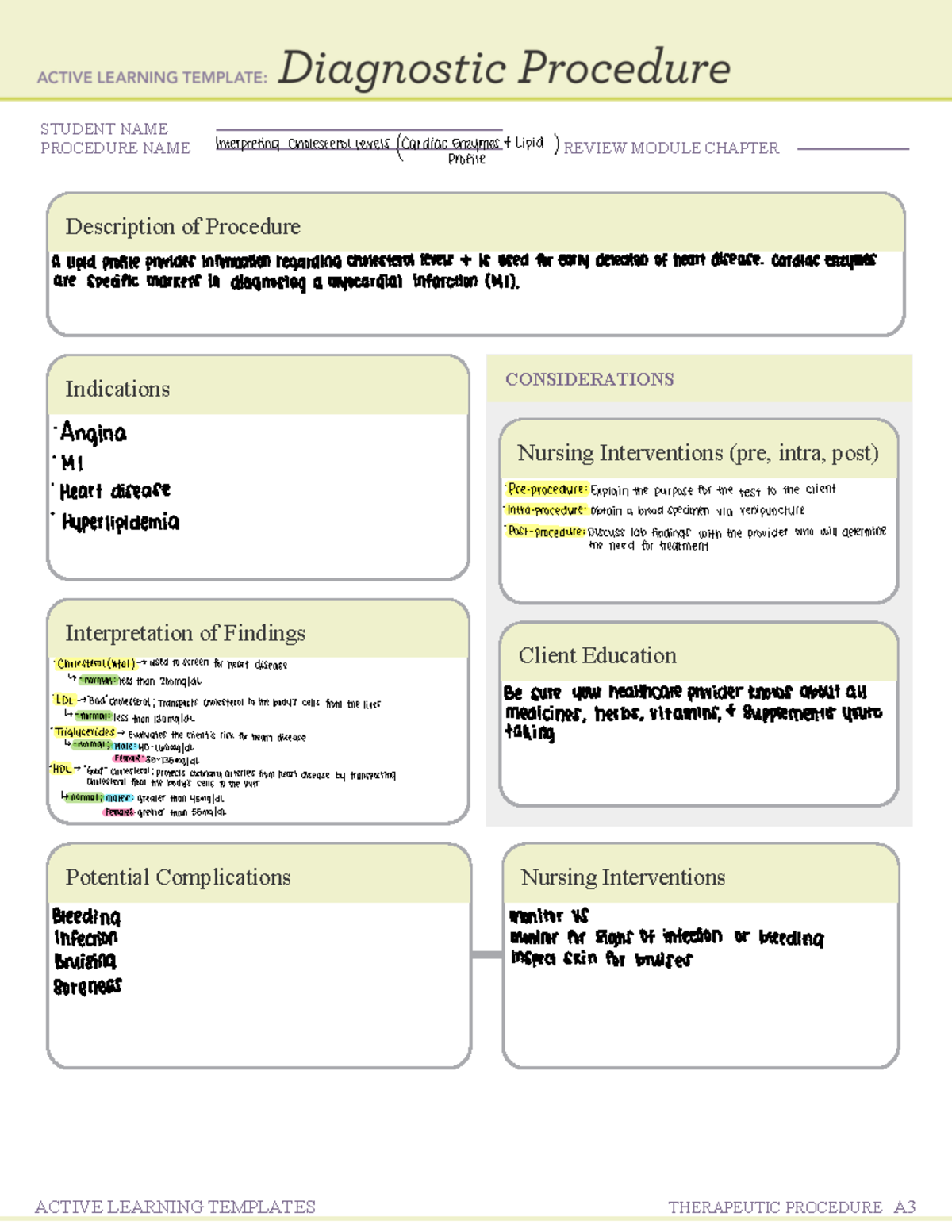 Cardiac Enzyme Lipid profile - STUDENT NAME PROCEDURE NAME REVIEW ...