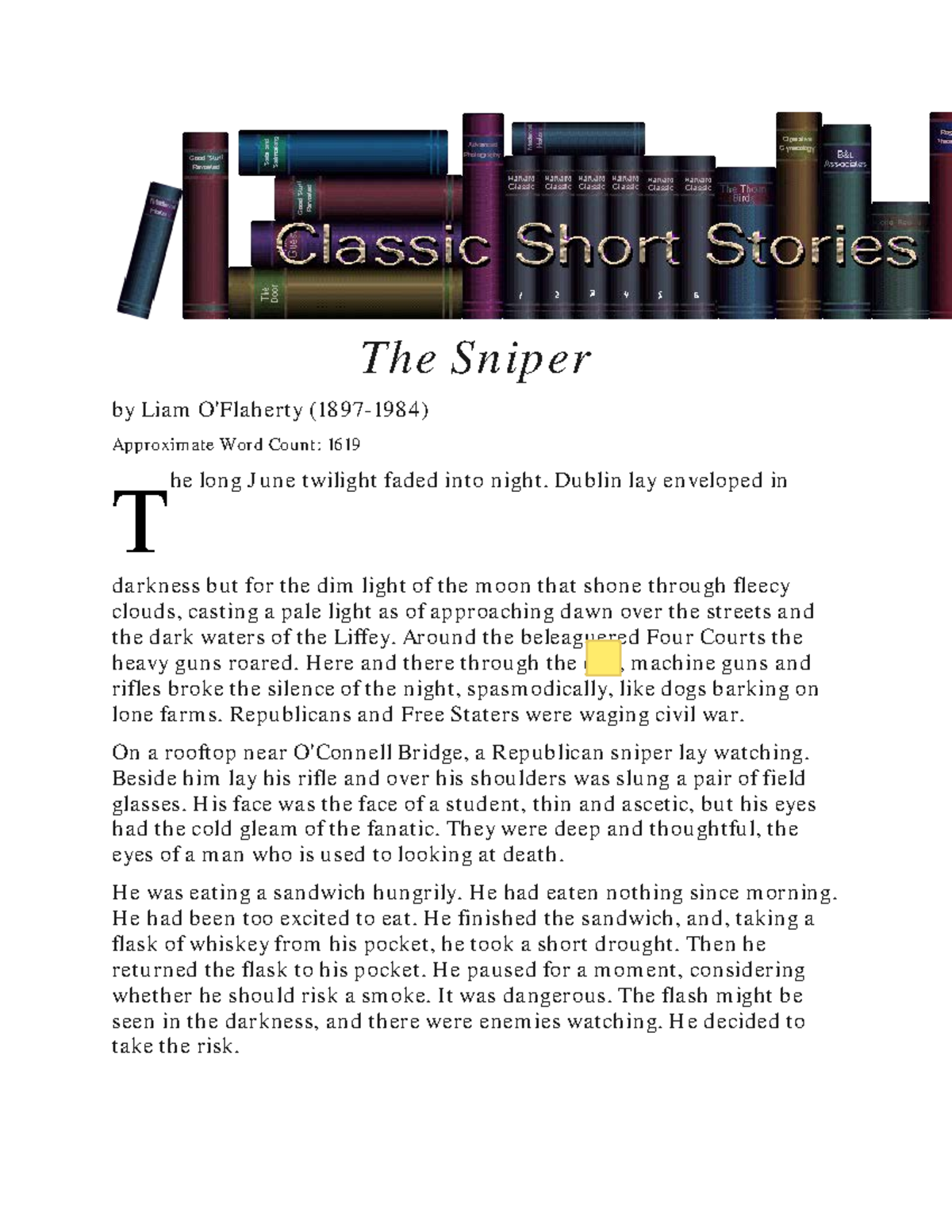 the sniper short story essay