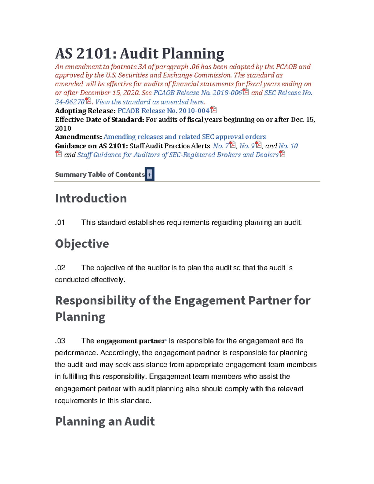 As 2101 - Lecture Notes 1 - As 2101: Audit Planning An Amendment To 