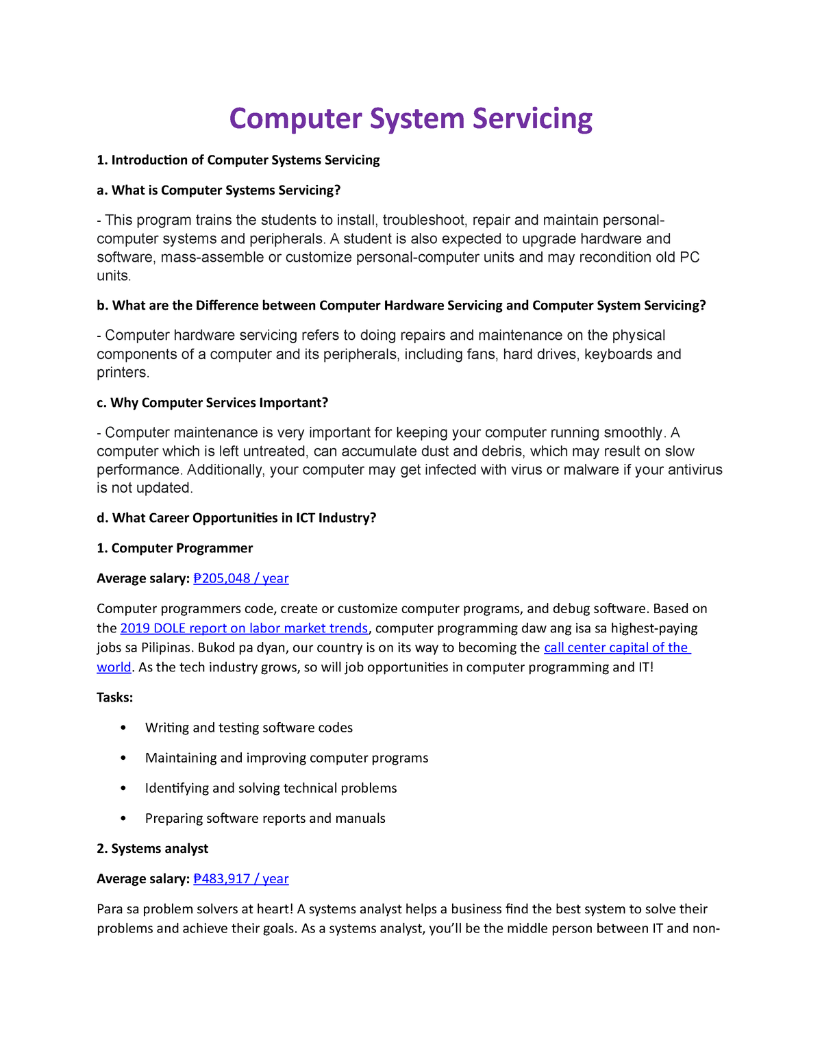 quantitative research topics about computer system servicing