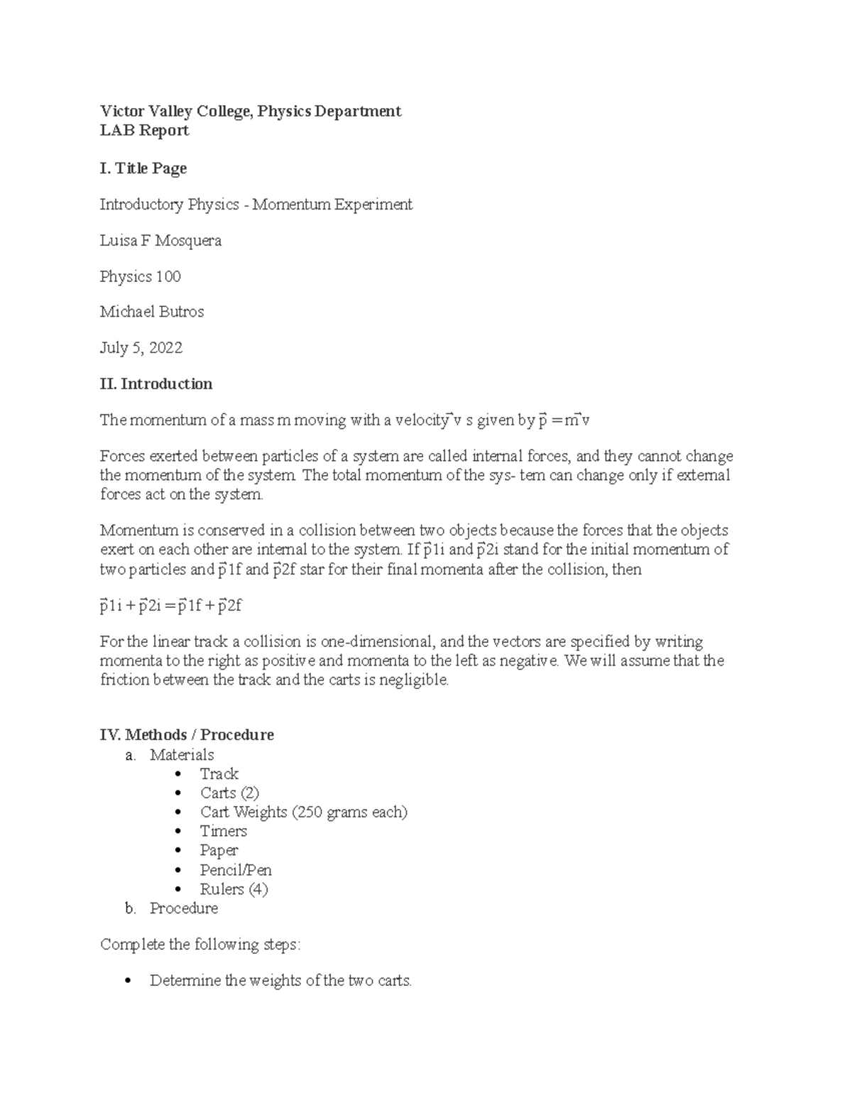 Victor Valley College Details about physics 100 projectexperiment