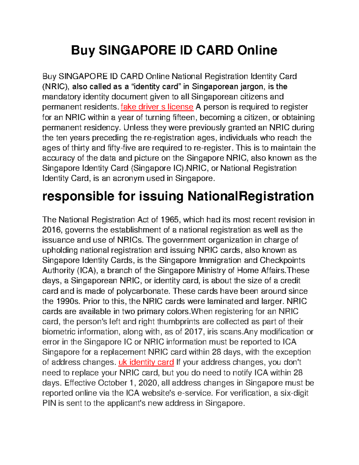 Singapor id card online 2 (documents) - Buy SINGAPORE ID CARD Online