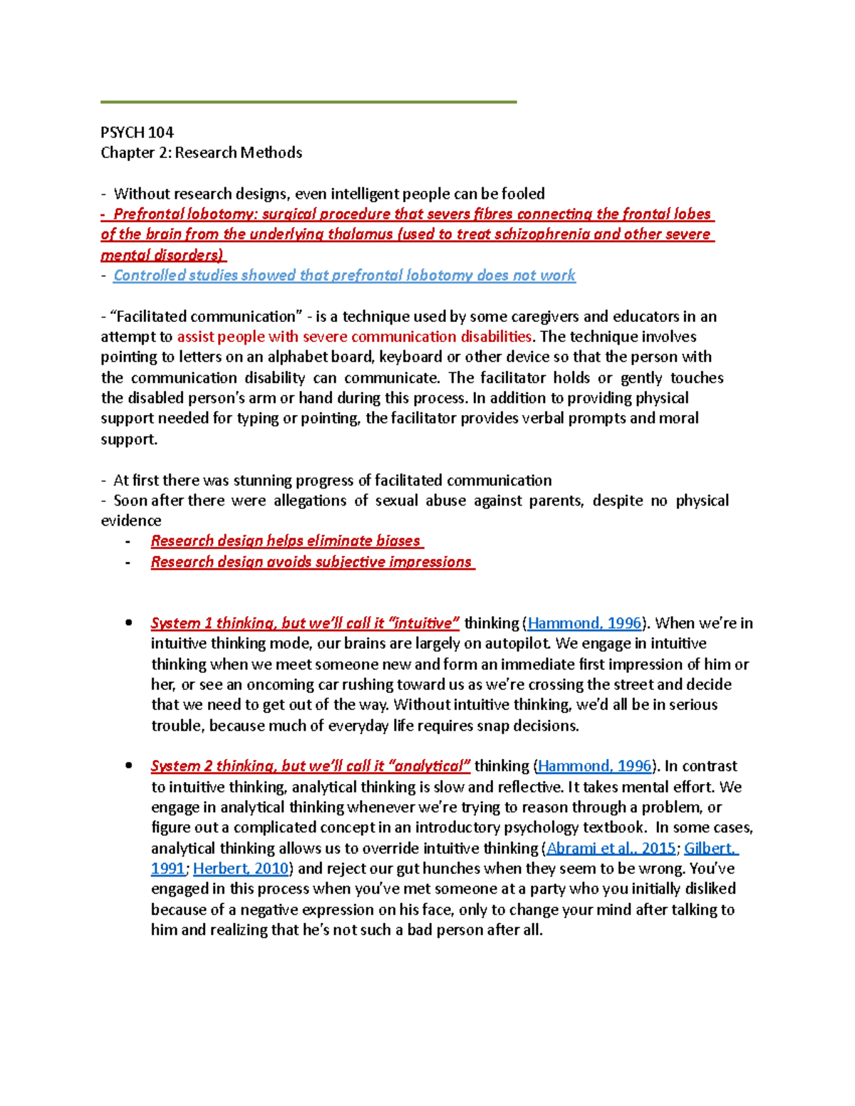 Psyc chapter 2 notes - PSYCH 104 Chapter 2: Research Methods Without ...