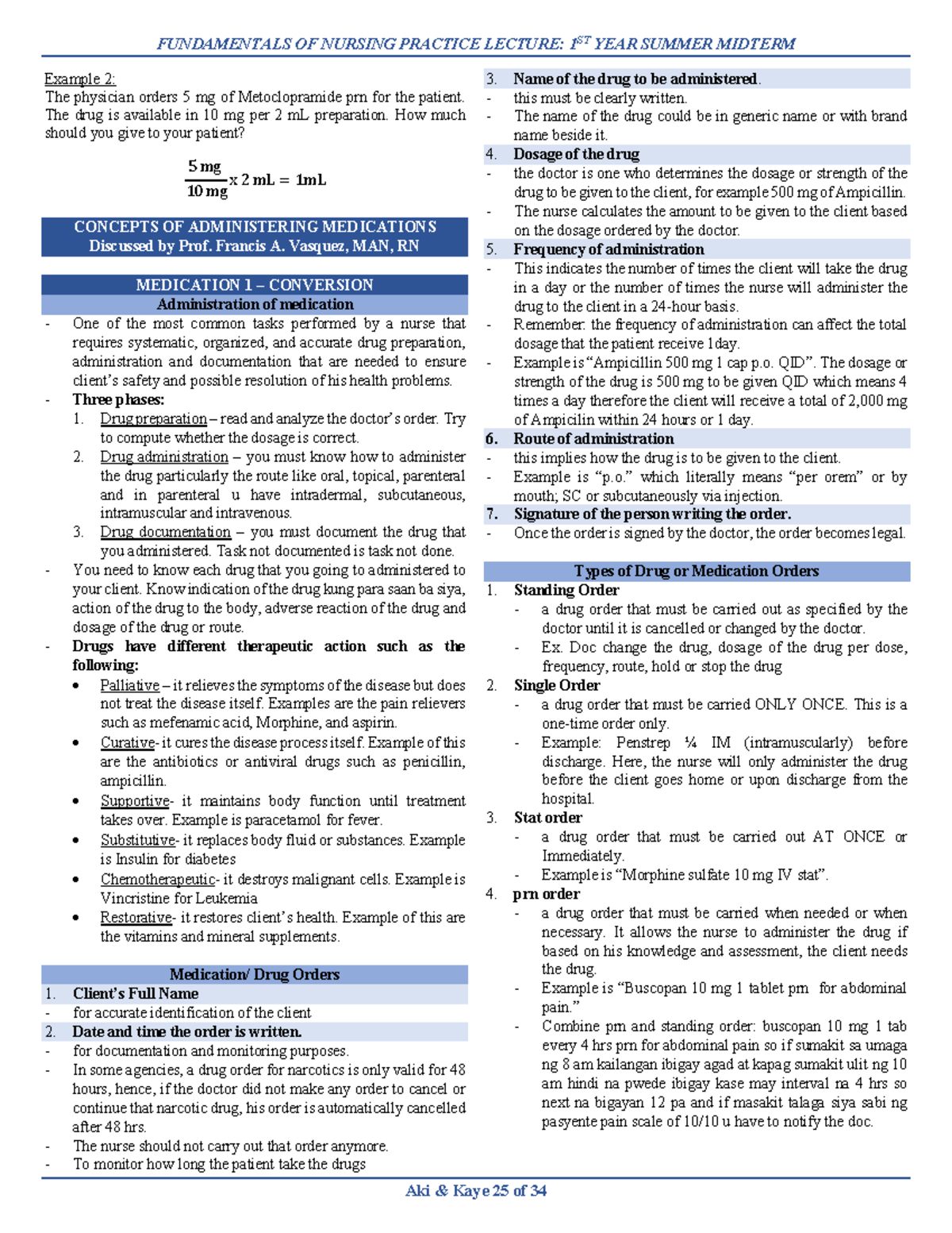 Administration of medication - FUNDAMENTALS OF NURSING PRACTICE LECTURE ...