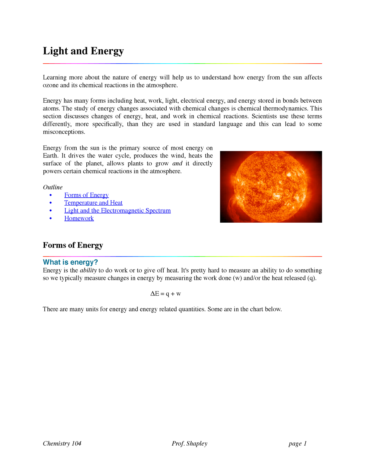 Light and Energy, energy from the sun affects ozone and its chemical ...