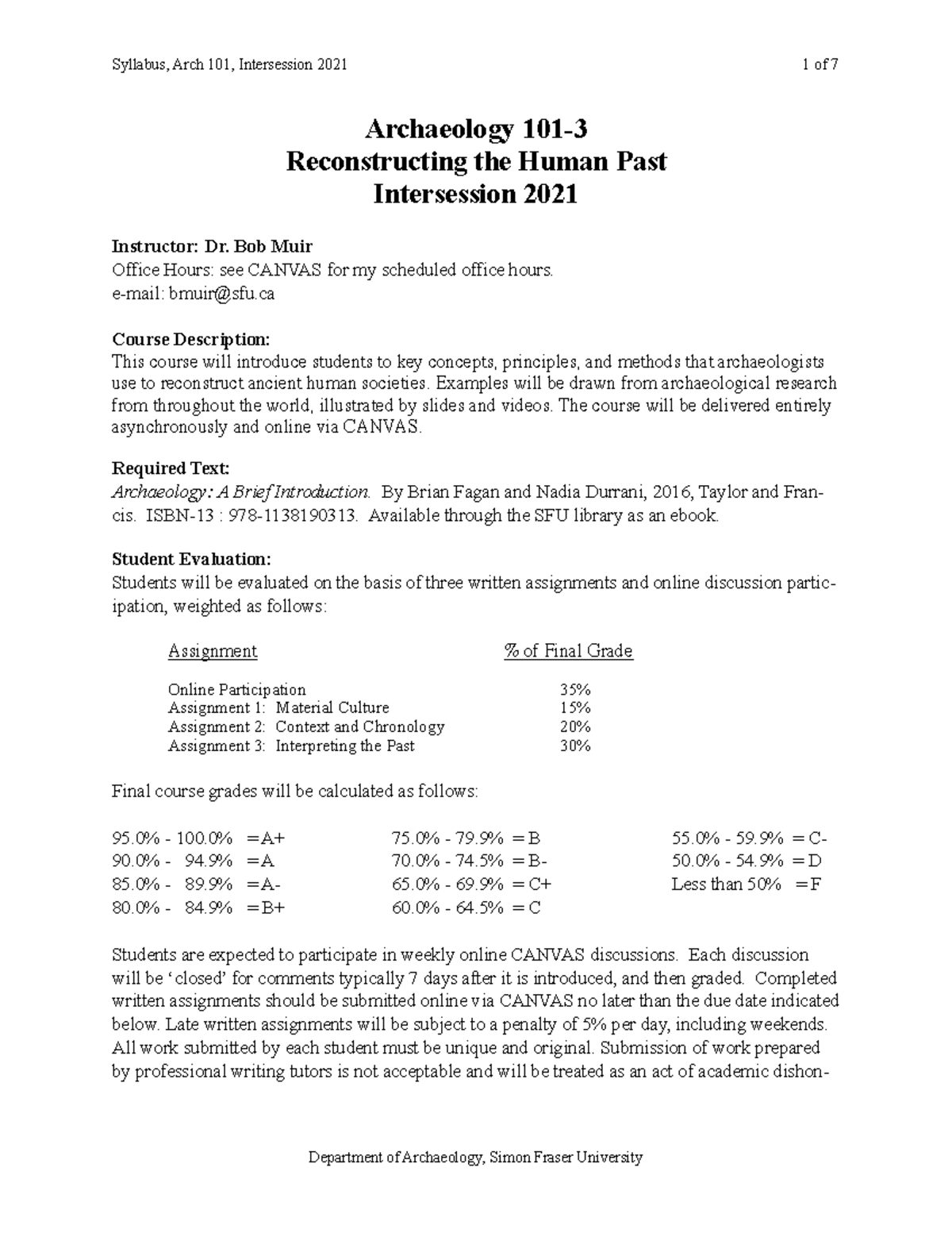 Arch 101 Syllabus 2021 intersession - Archaeology 101- Reconstructing ...