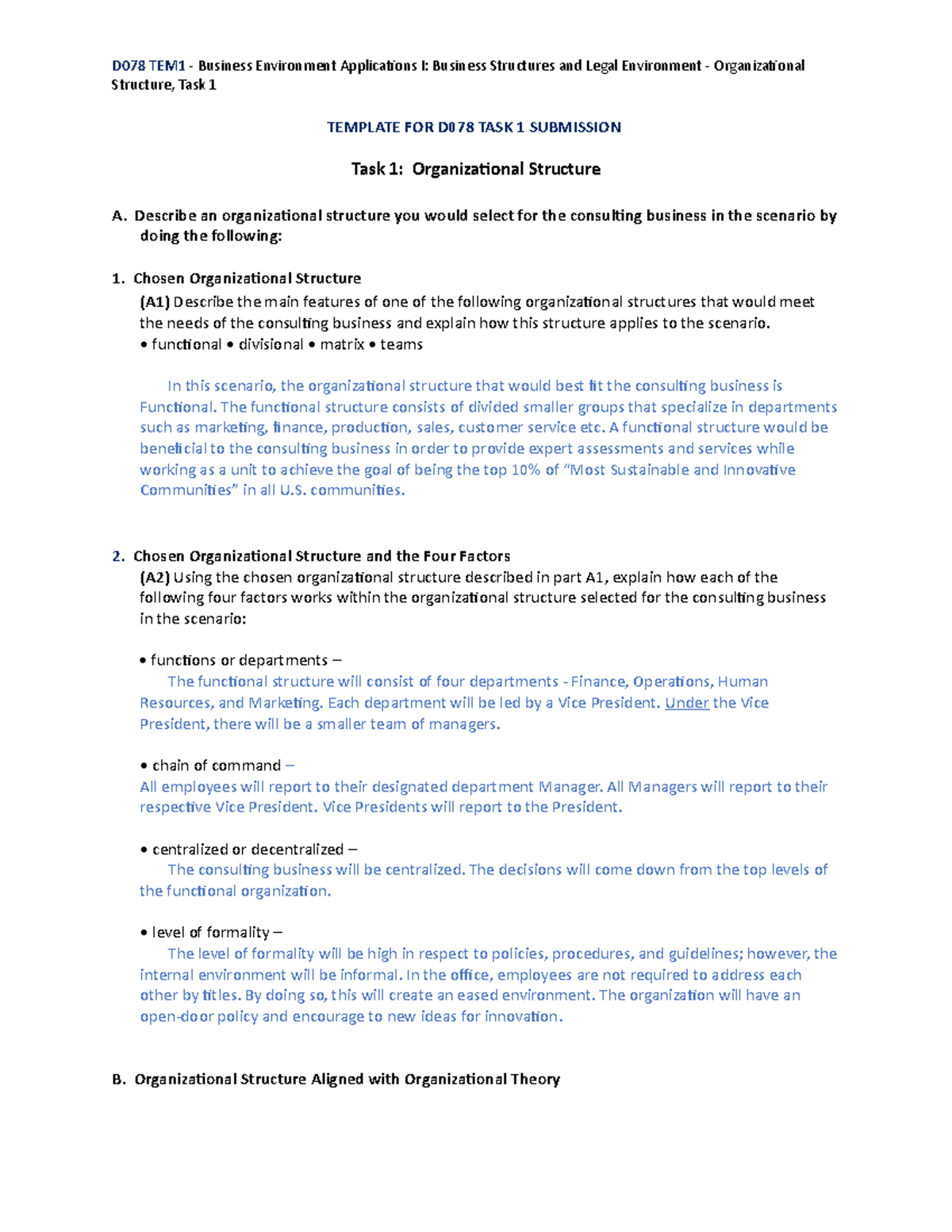 D078 Task 1 Template - OA - Task 1 - D078 TEM1 - Business Environment ...