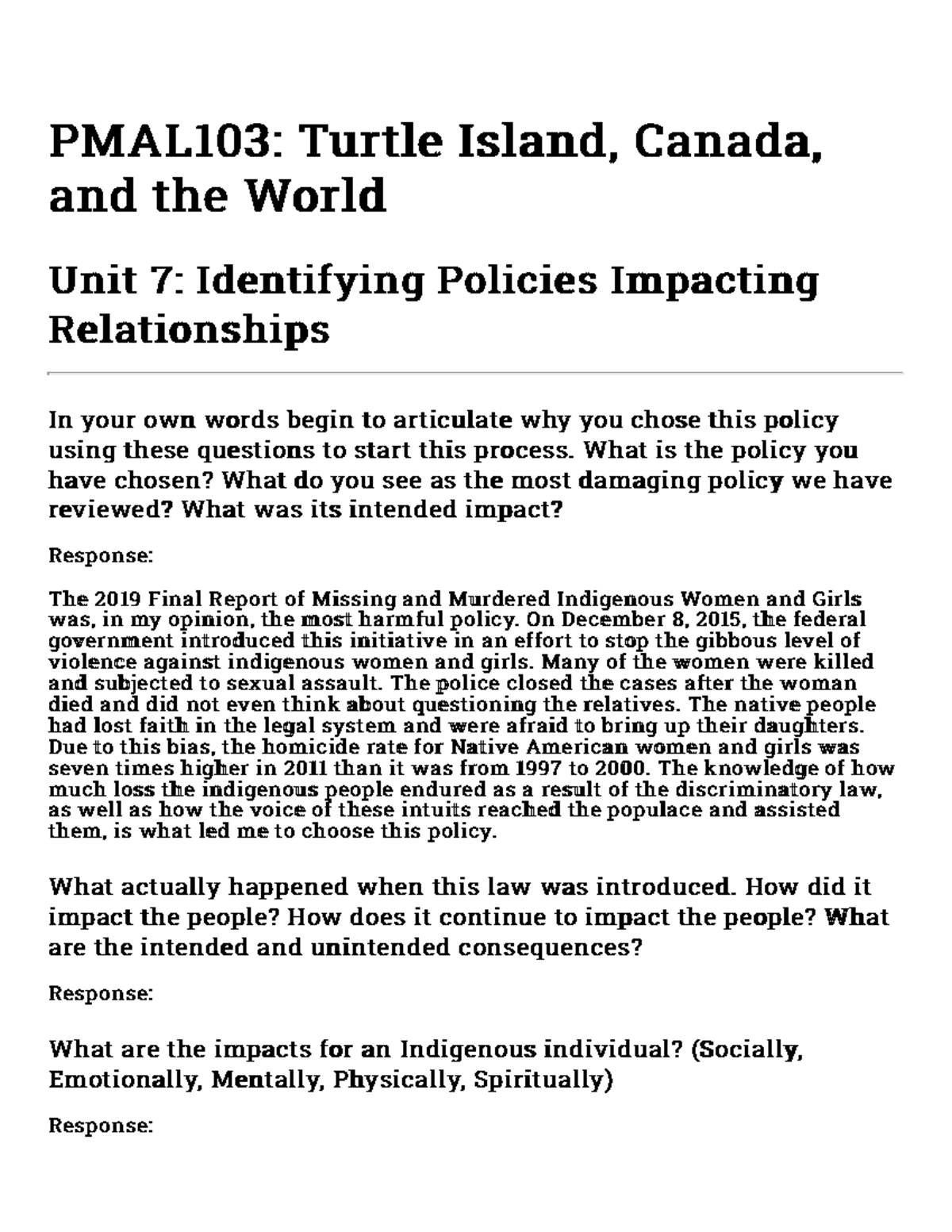 103 Policy PMAL103 Turtle Island, Canada,PMAL103 Turtle Island