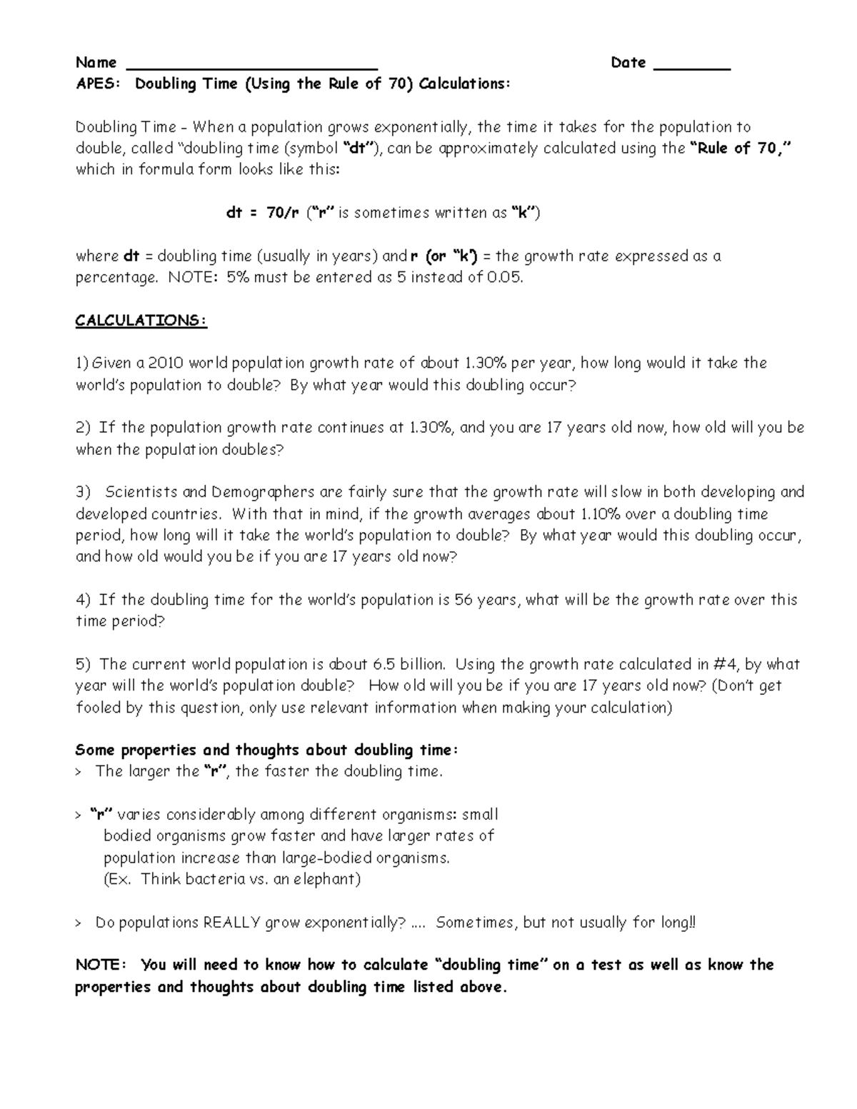Doubling Time In Ap Human Geography: Simple, Clear, Concise - wg0lx4i