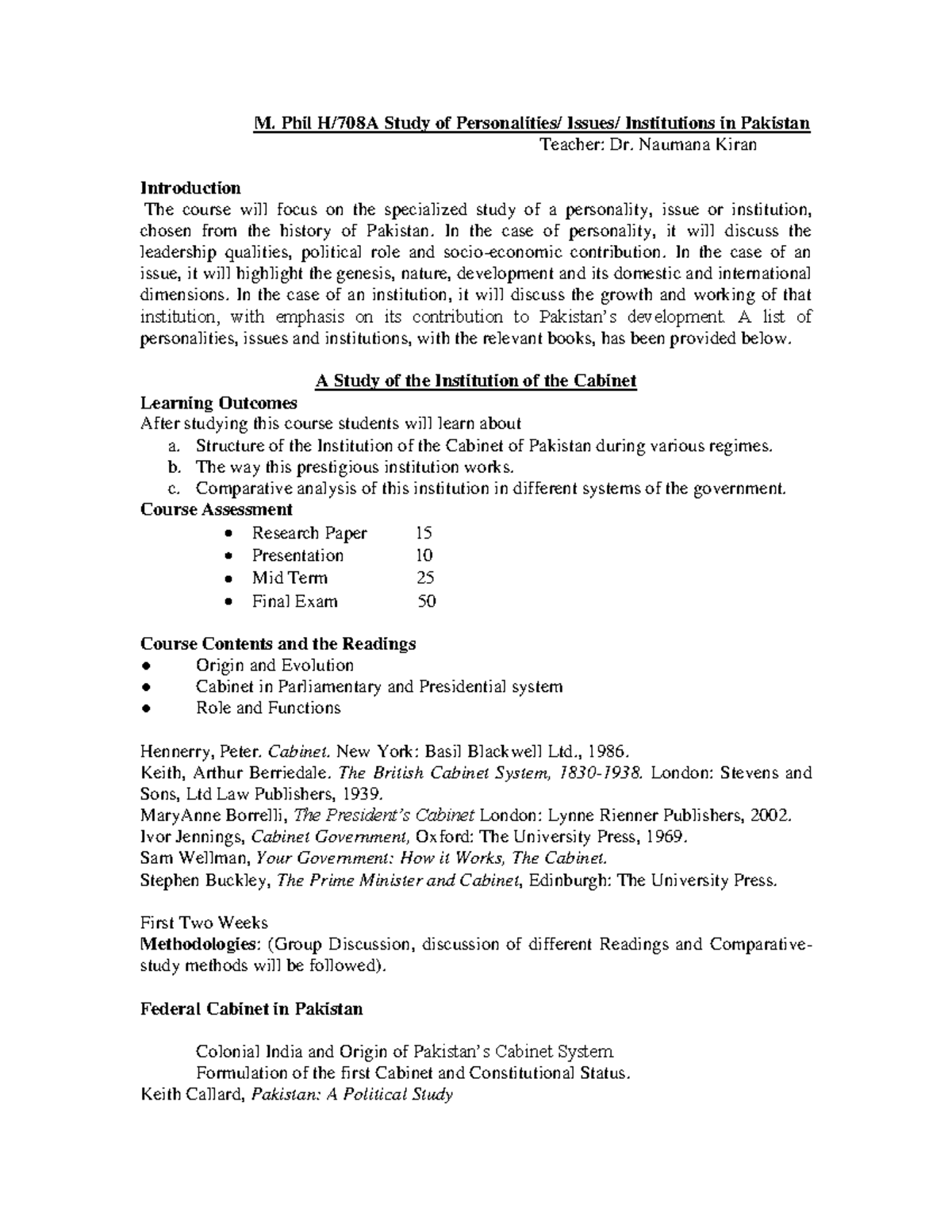A study of personalities issues institutions in pakistan m phil h