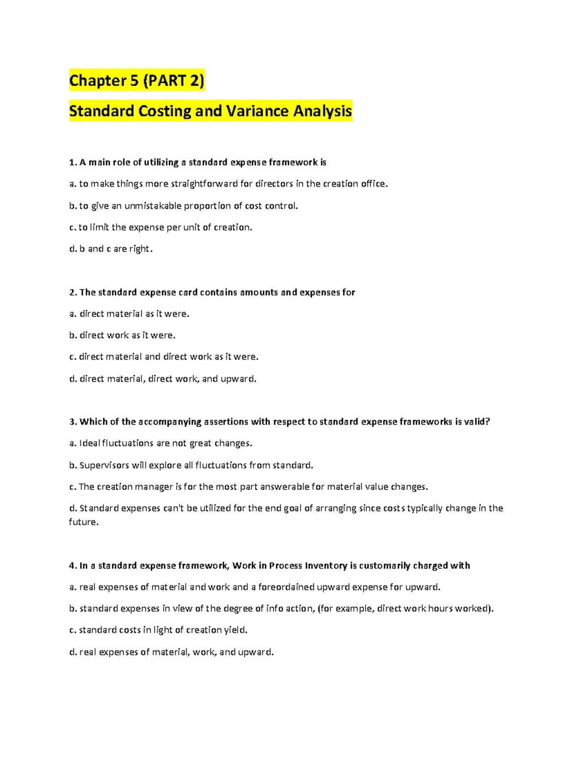 Chapter 5 (PART 2) Standard Costing and Variance Analysis - Chapter 5 ...