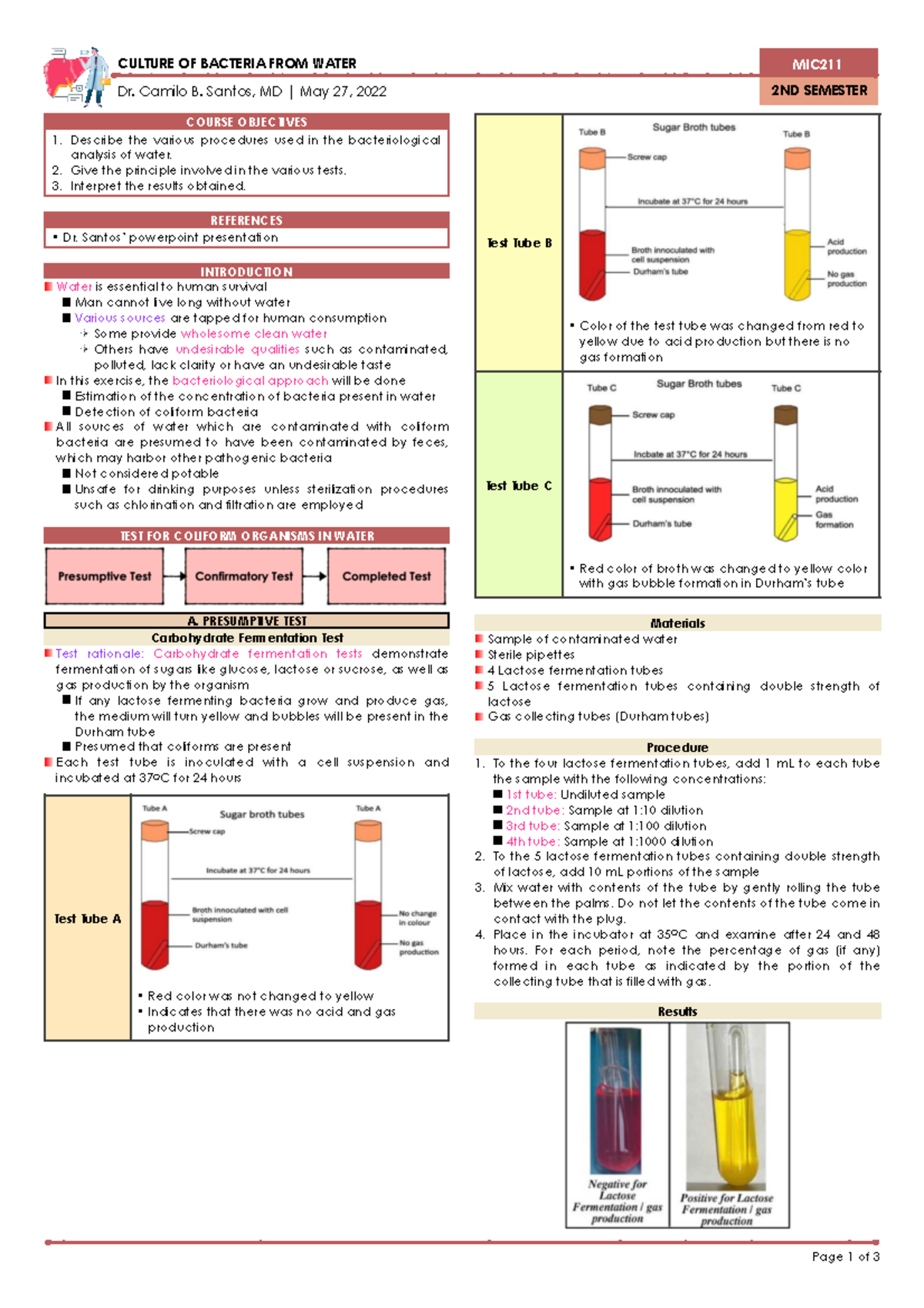 Culture of Bacteria from Water - 2ND SEMESTER CULTURE OF BACTERIA FROM ...