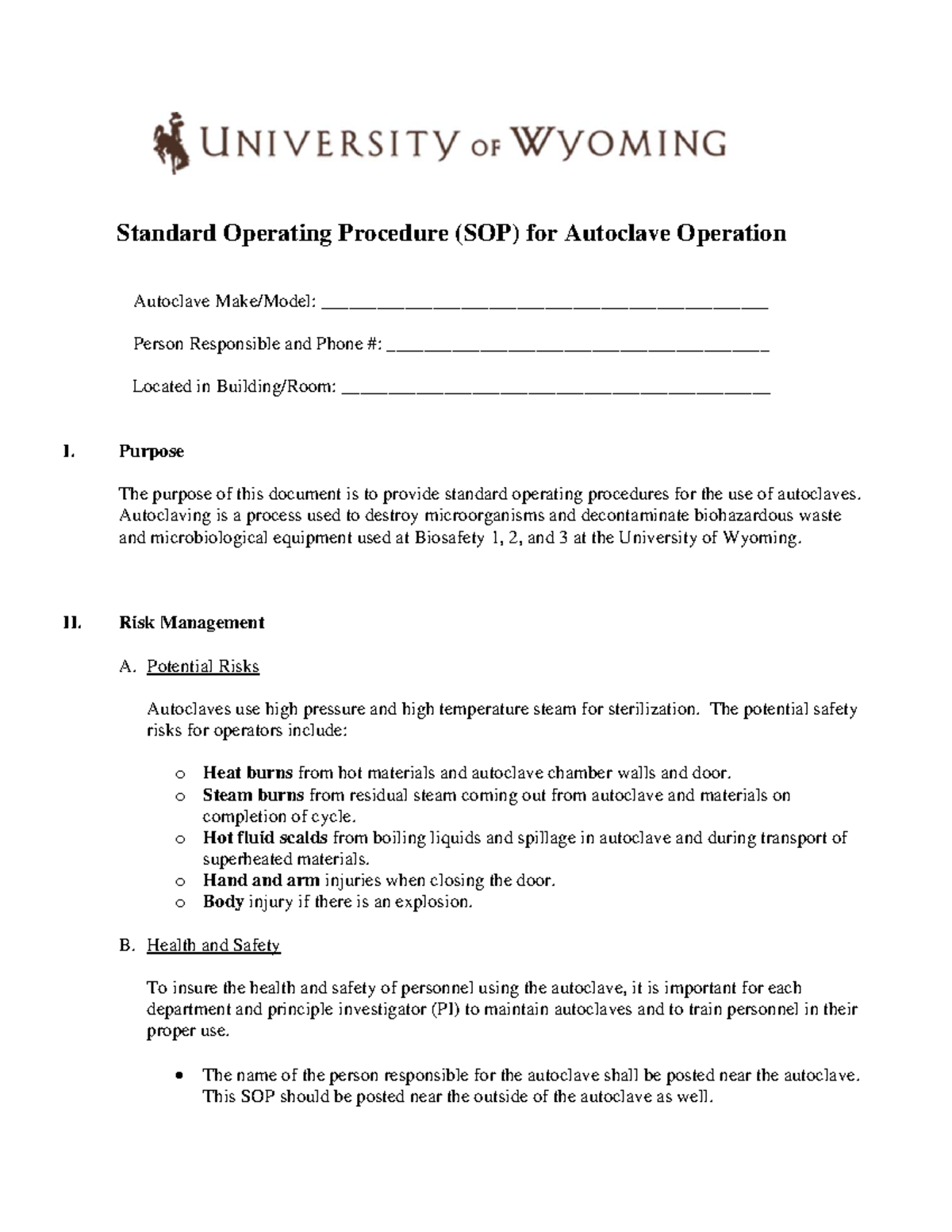 Autoclave sop - Sop - Standard Operating Procedure (SOP) for Autoclave ...